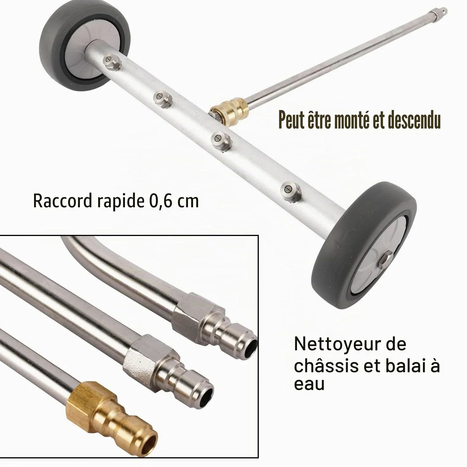 Balai à eau pour nettoyeur haute pression, nettoyeur de châssis à double fonction, 40,6 cm, 4 buses avec 3 rallonges, 4000 PSI (argent)