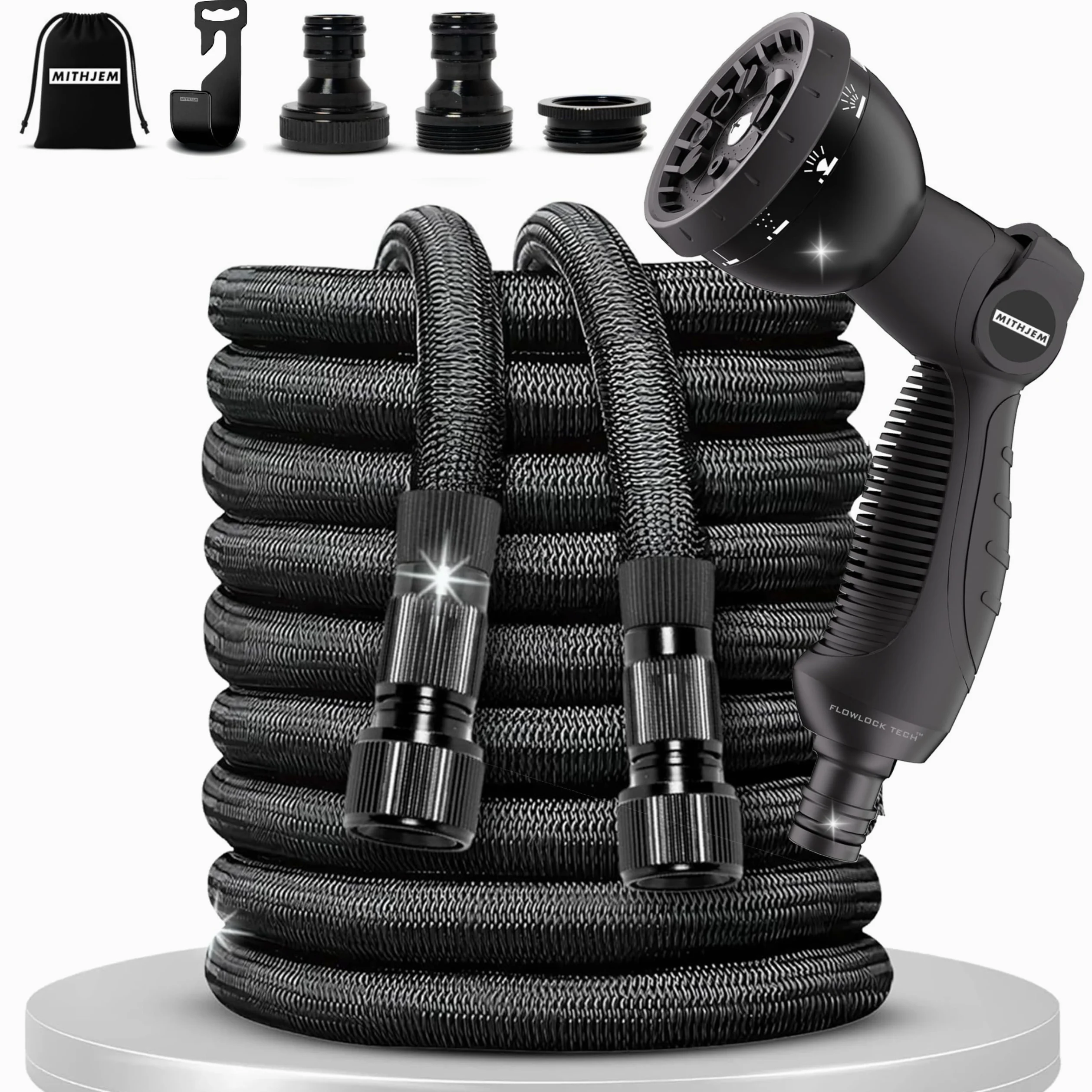 Tuyau d'Arrosage Extensible 30 m – Polyester 3750D, Raccords Métallisés Adaptables 1/2" et 3/4", Anti-Fuite – Pistolet 10 Modes, Léger, Sac de Rangement – Grand Jardin, Terrasse, Voiture