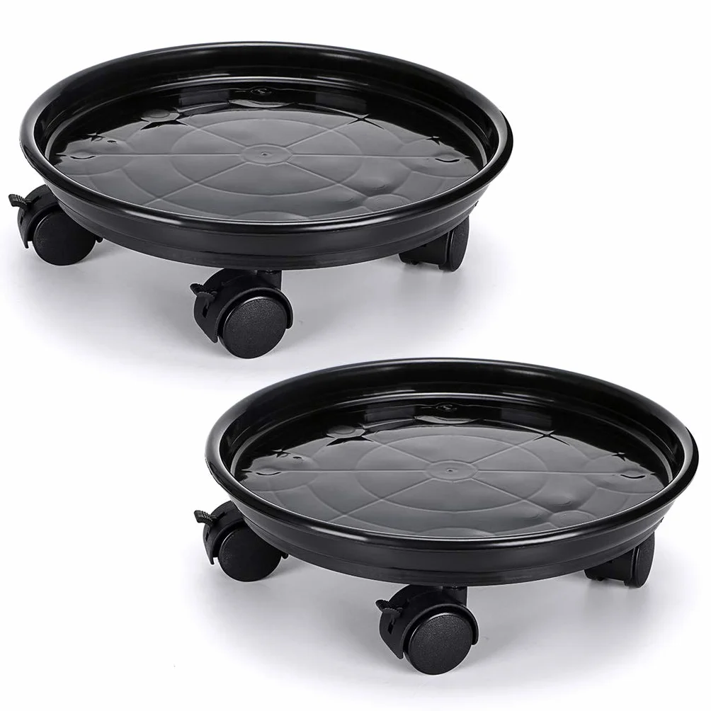 Skelang 2 Pcs Support de Pot de Fleurs à Roues, 30cm Support Roulant Plantes, capacité de Charge 56kg Noir