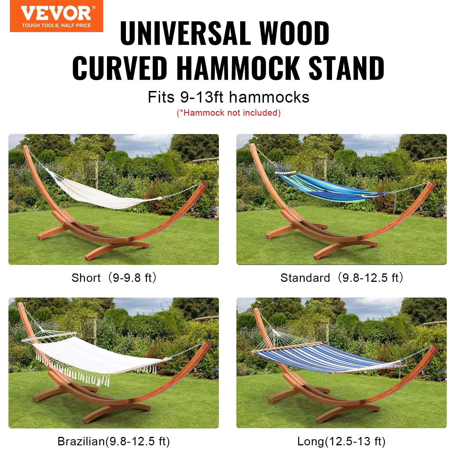 VEVOR Support de Hamac en Bois, Charge 215 kg, Cadre Universel pour Hamacs 2,8-3,9 m, Réglable