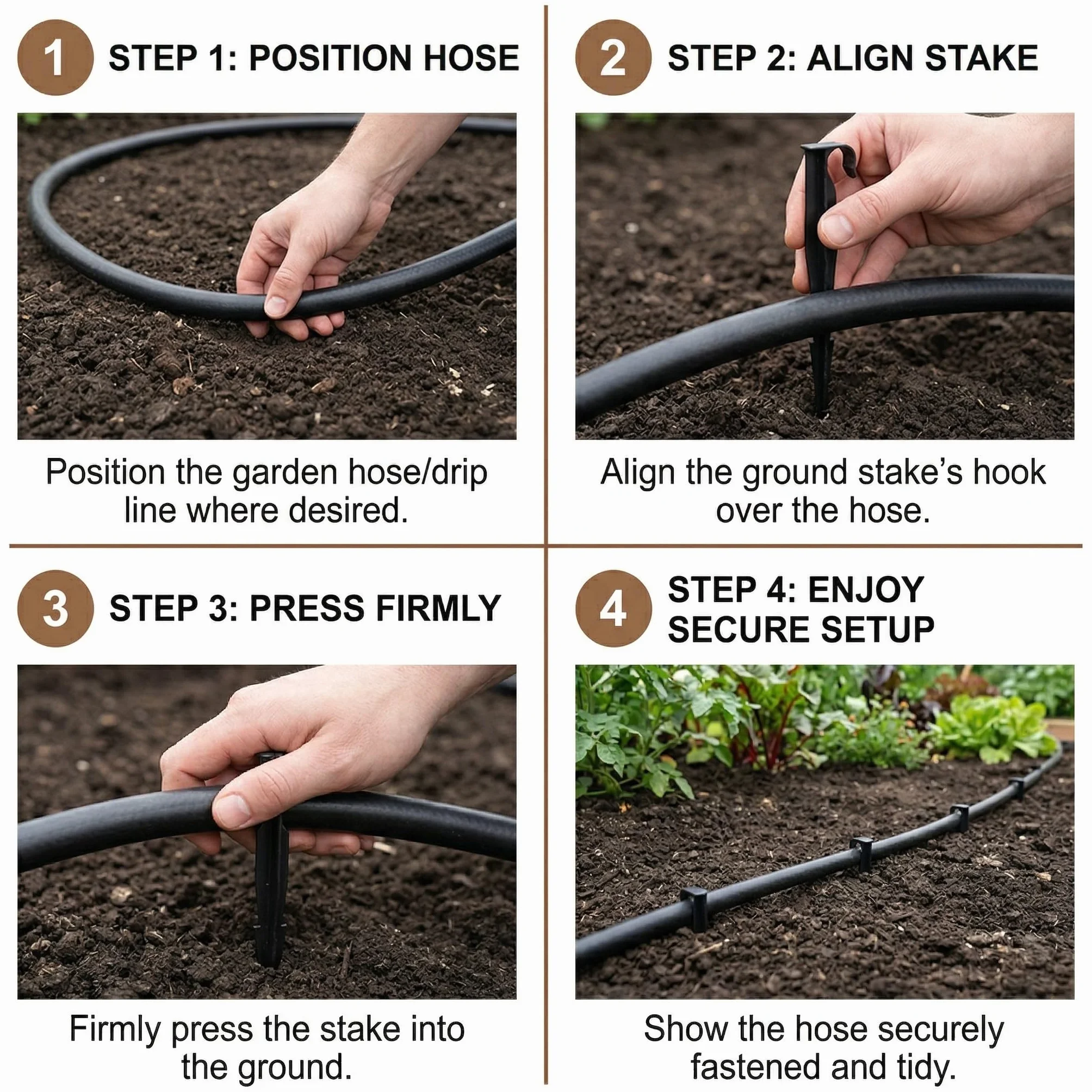 Piquets de Fixation Noirs pour Tuyau Goutte à Goutte 16mm, Lot de 30, Système d'Irrigation