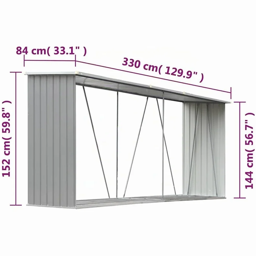 vidaXL Abri Stockage Bois Acier Galvanisé 330x84x152cm Gris Jardin