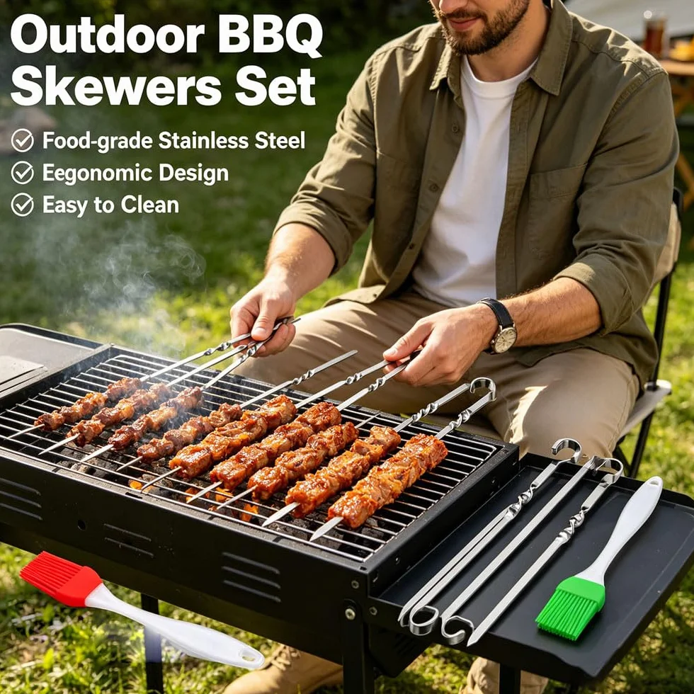 Brochettes de Barbecue en Acier Inoxydable 30cm Lot de 24 Réutilisables