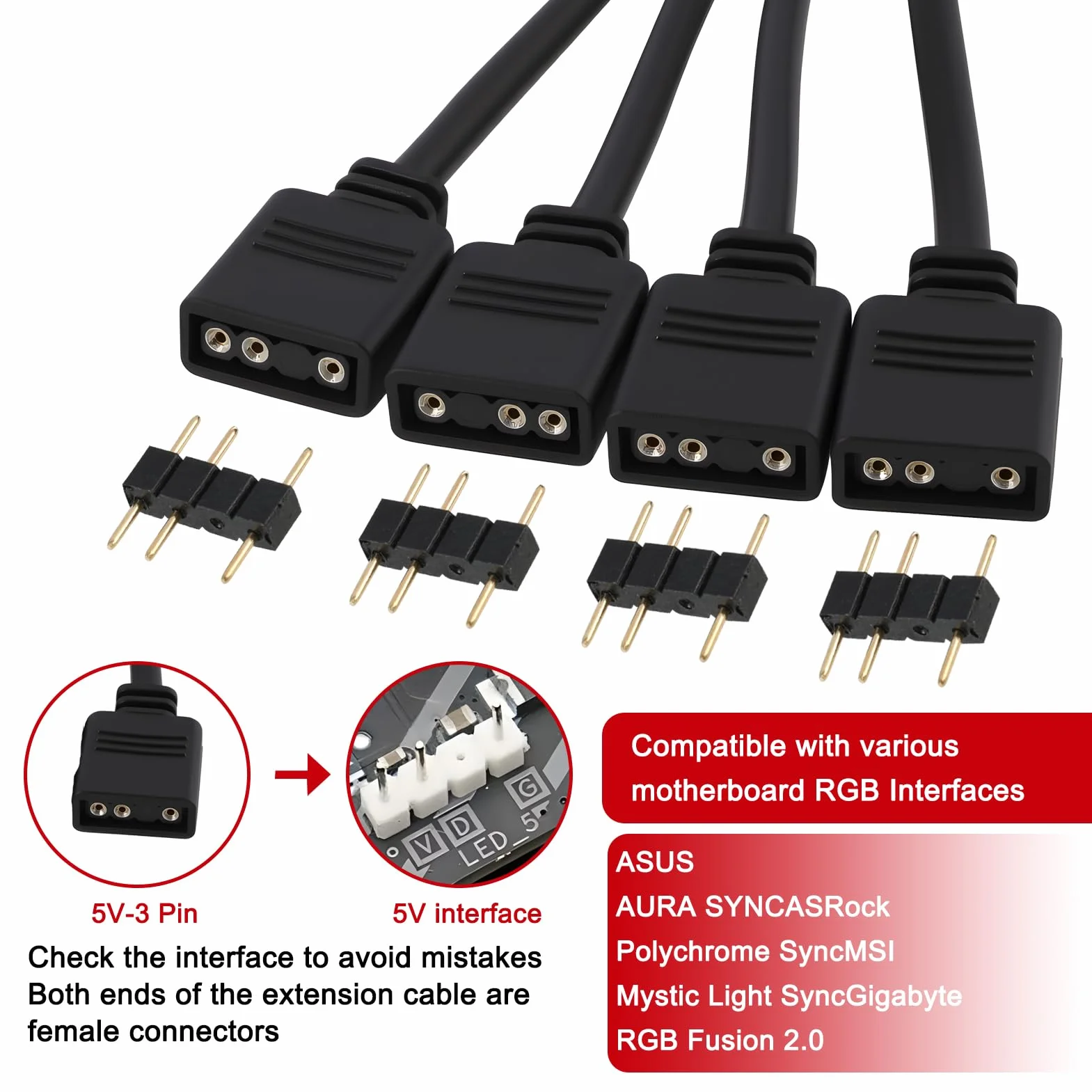 Câble Répartiteur ARGB 5V 3 Broches 1 vers 3 Ports 30 cm pour Ventilateur PC