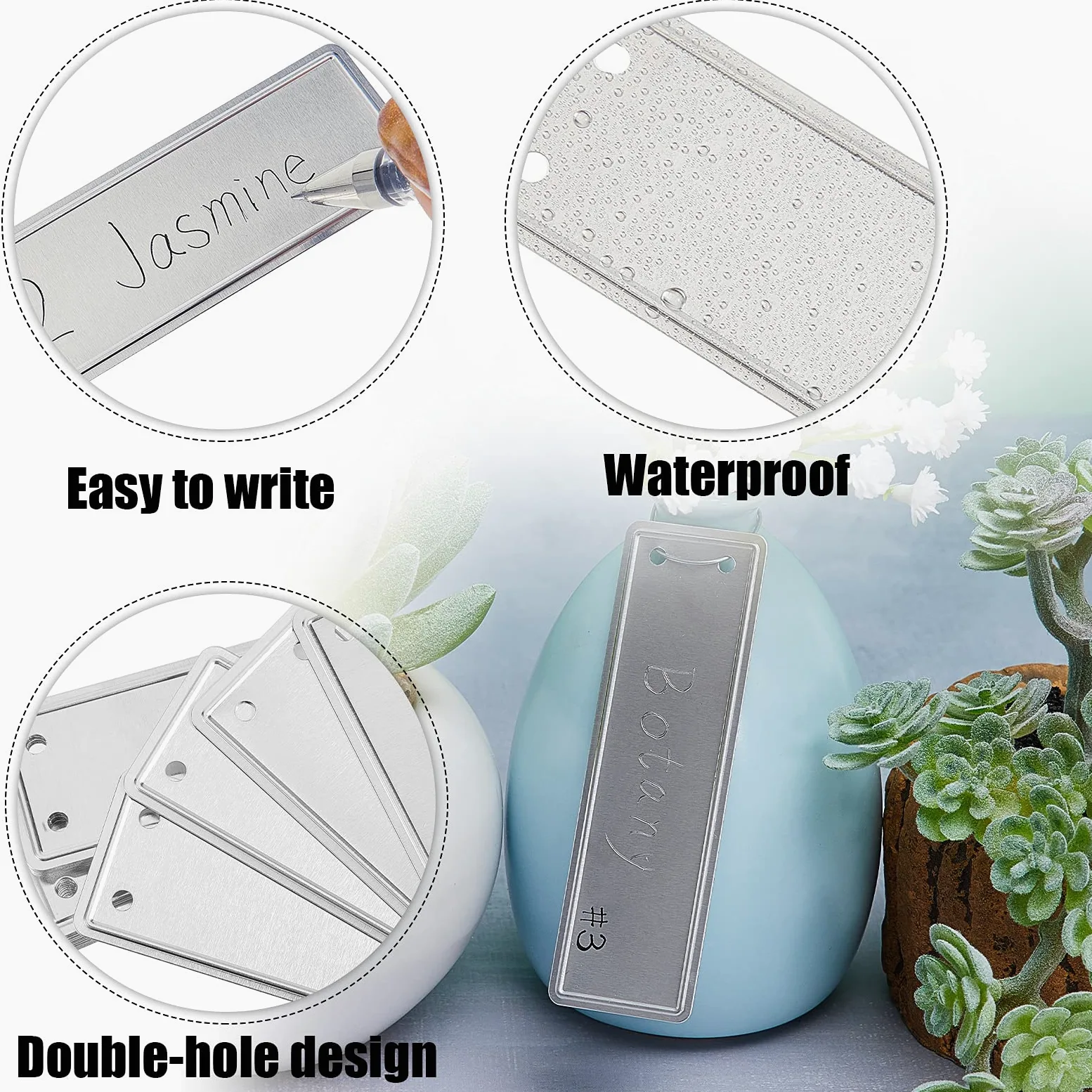 Lot de 200 étiquettes en aluminium avec fils métalliques double face pour écrire sur des étiquettes en métal pour plantes en métal solides et étanches pour marquer les arbres, les plantes, les serres