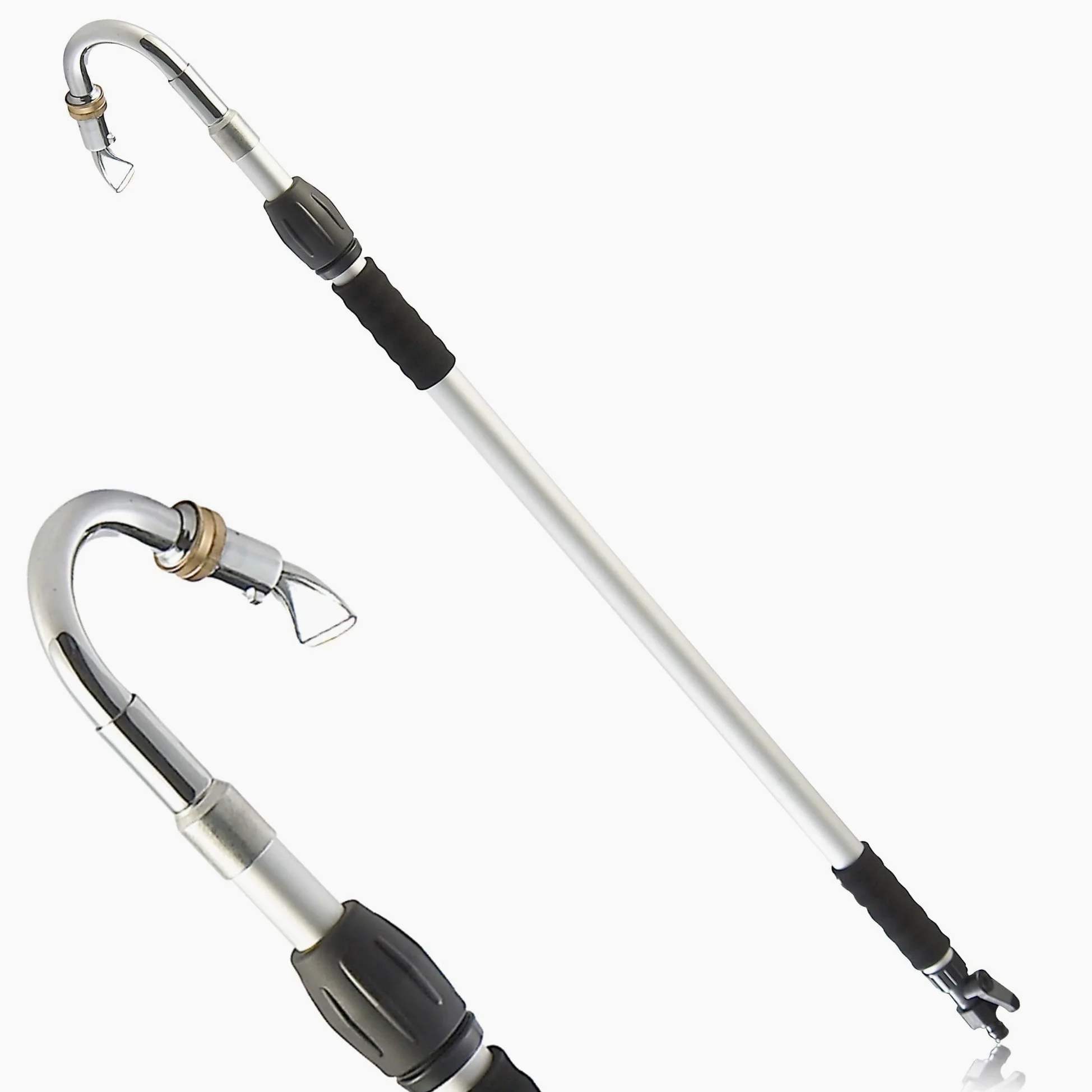 FISHTEC Lance de Nettoyage pour Gouttière avec Manche Télescopique - Buse Coudée et Orientable pour Toiture - Raccord Universel et Vanne 1/4 de Tour - Hauteur de Travail 3,5 m Aluminium Léger
