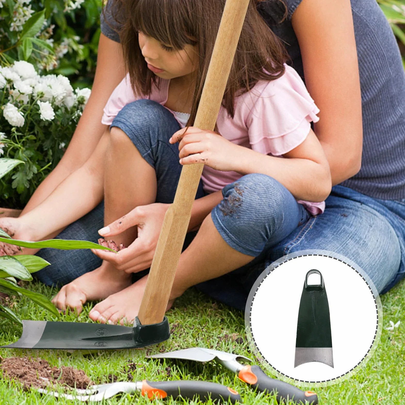 Houe de Jardin en Acier Inoxydable Robuste Lame Remplaçable pour Creuser le Sol et Désherber Efficacement au Potager