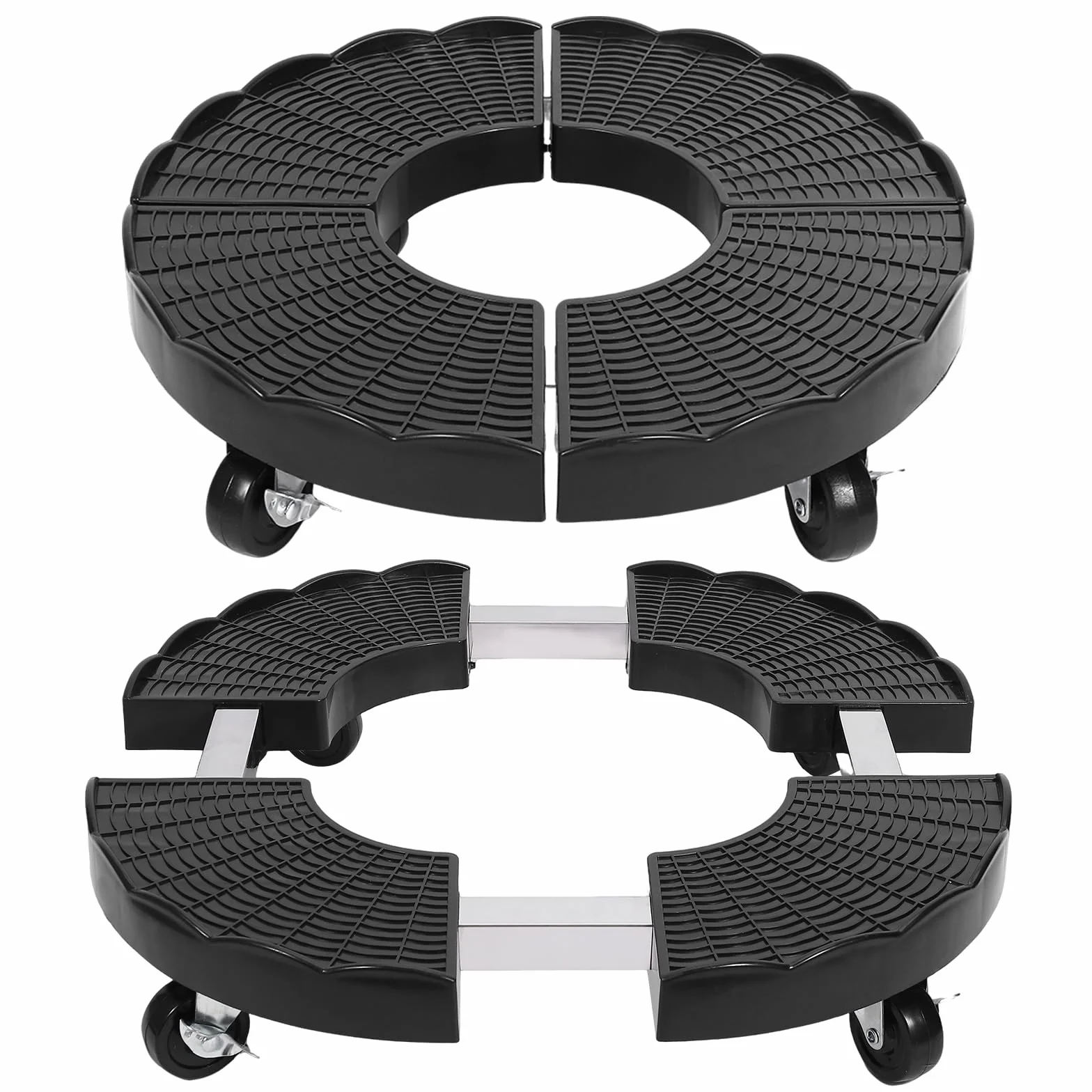 Zorplex Porte Plante à Roulettes Réglable Ø 38–50 Cm, Support de Pot de Fleurs Rond, Roulettes Pivotantes 360° et Frein, 150kg, Résistant aux Intempéries