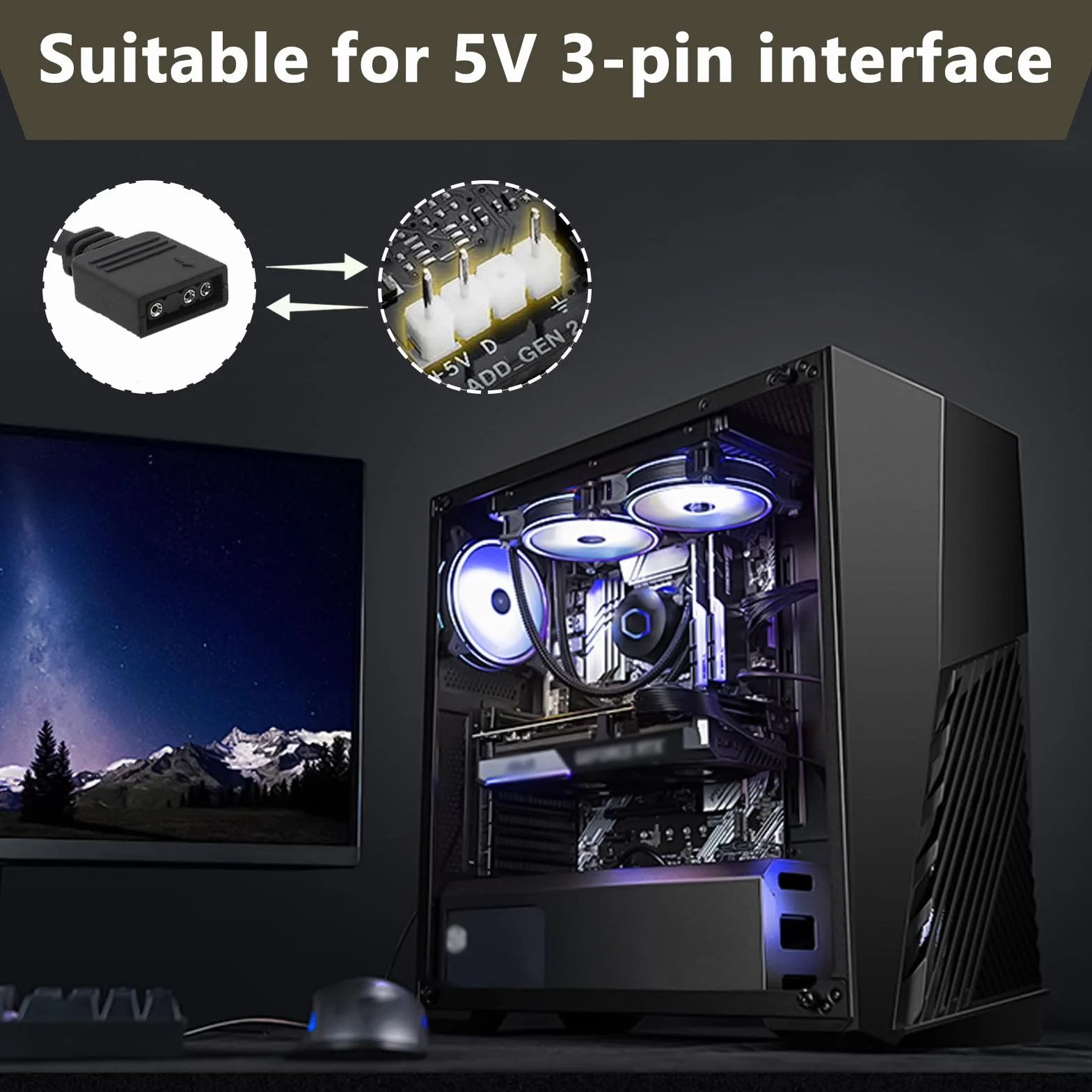 Hub ARGB Splitter 1 à 4 Câble Répartiteur 3Pin 30cm Connecteurs Mâles pour Bande LED Ventilateurs