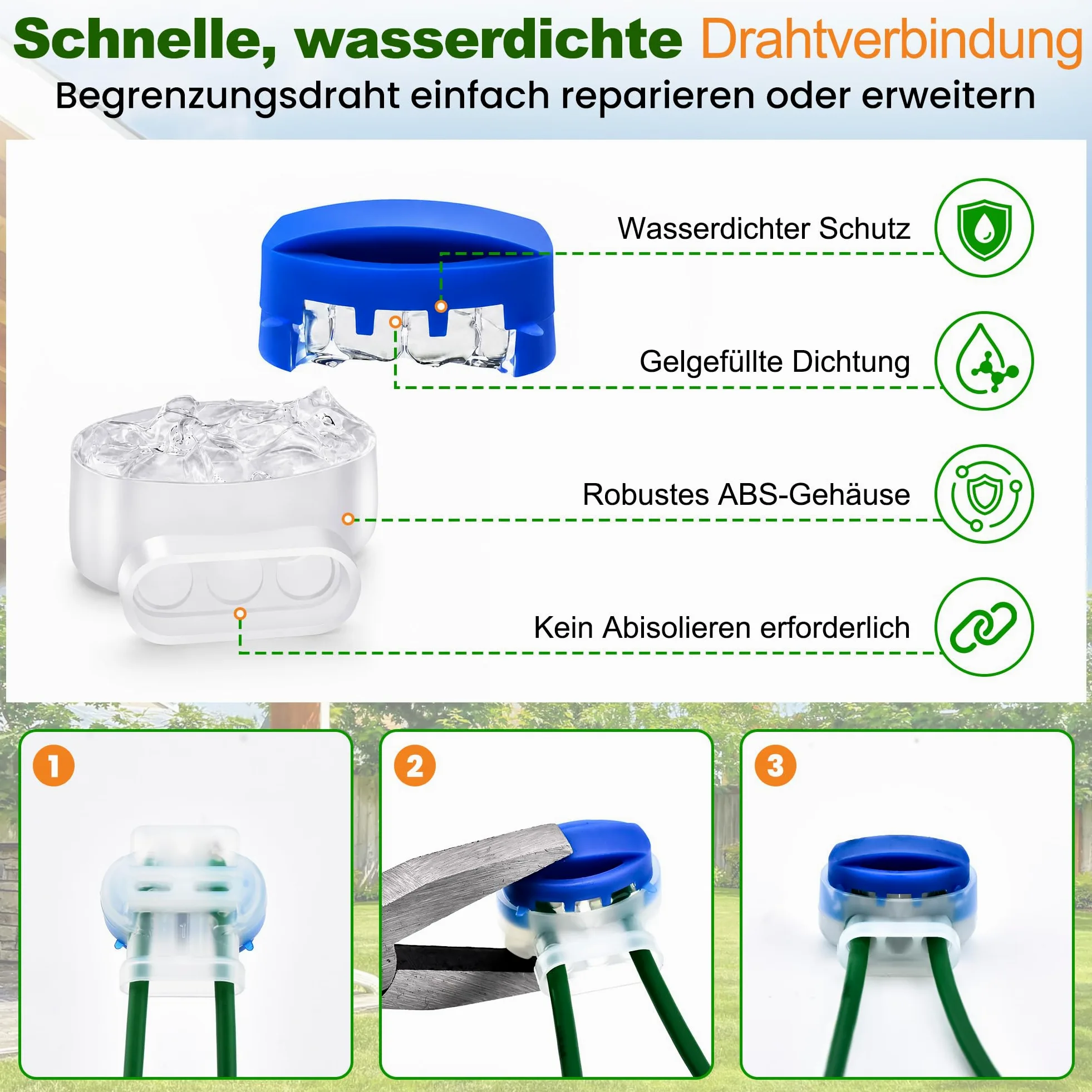 200m Kit de Cable Périphérique Robot Tondeuse, Fil Tondeuse Robot | Comprend 100 Piquets, 20 Connecteurs de Câble et Gants, Compatible avec Gardena, Bosch, Husqvarna, Worx, Honda, etc
