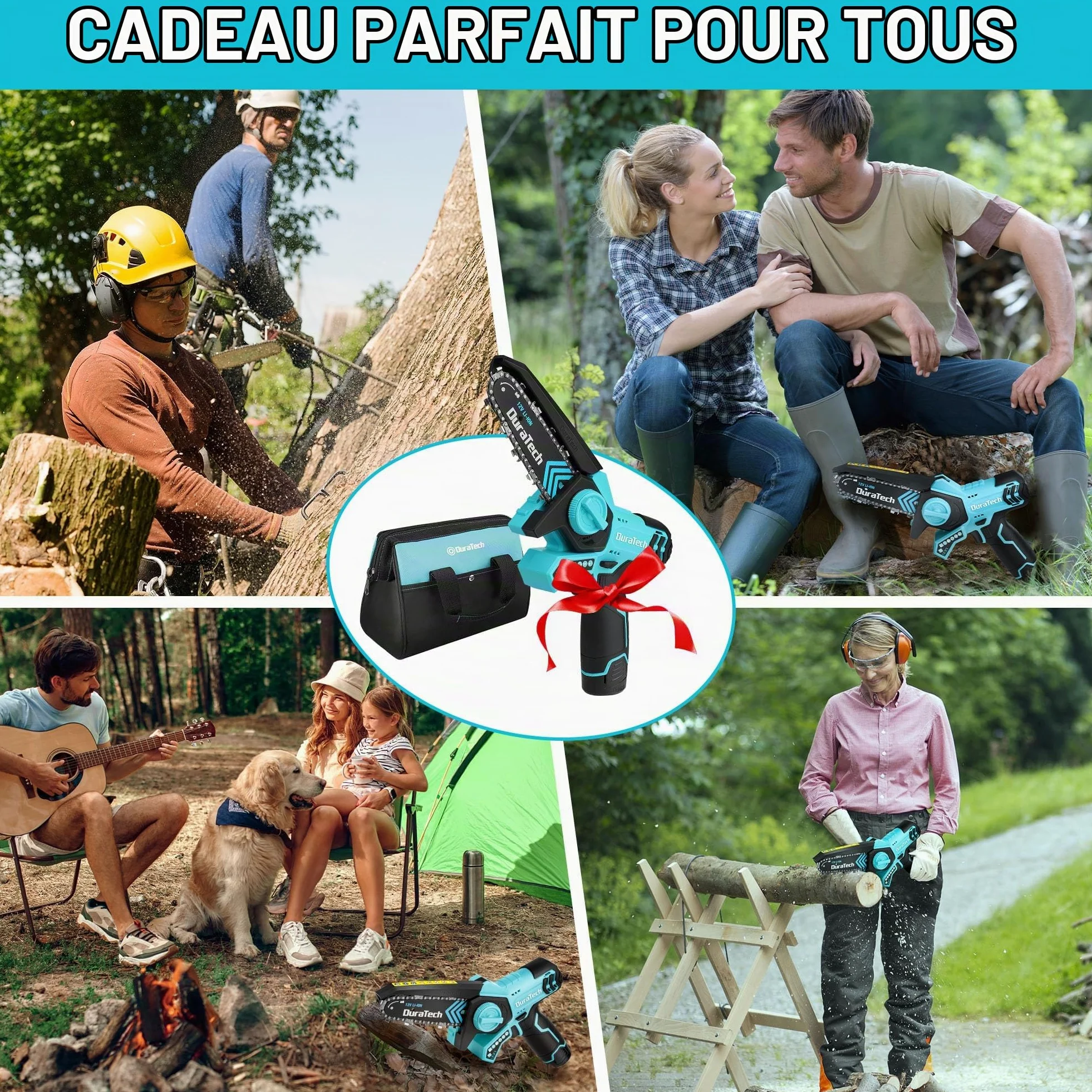 DURATECH Mini Tronçonneuse Sans Fil 12V, Scie Électrique 5 Pouces | 2 Batteries et 2 Chaînes, Idéale pour la Coupe du Bois et l'Élagage de Jardin
