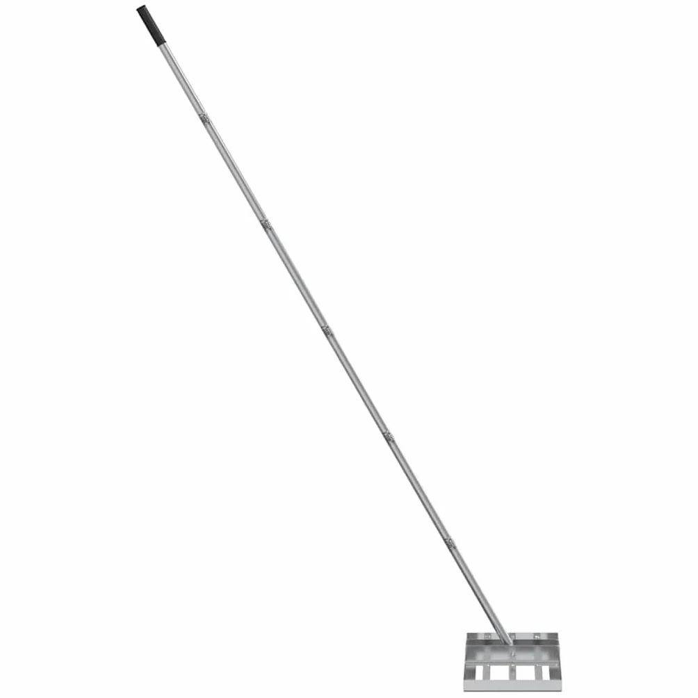 Râteau de jardin argenté 45 x 25 x 200 cm en acier inoxydable pour pelouse, jardin, terrain de golf, terre, sable