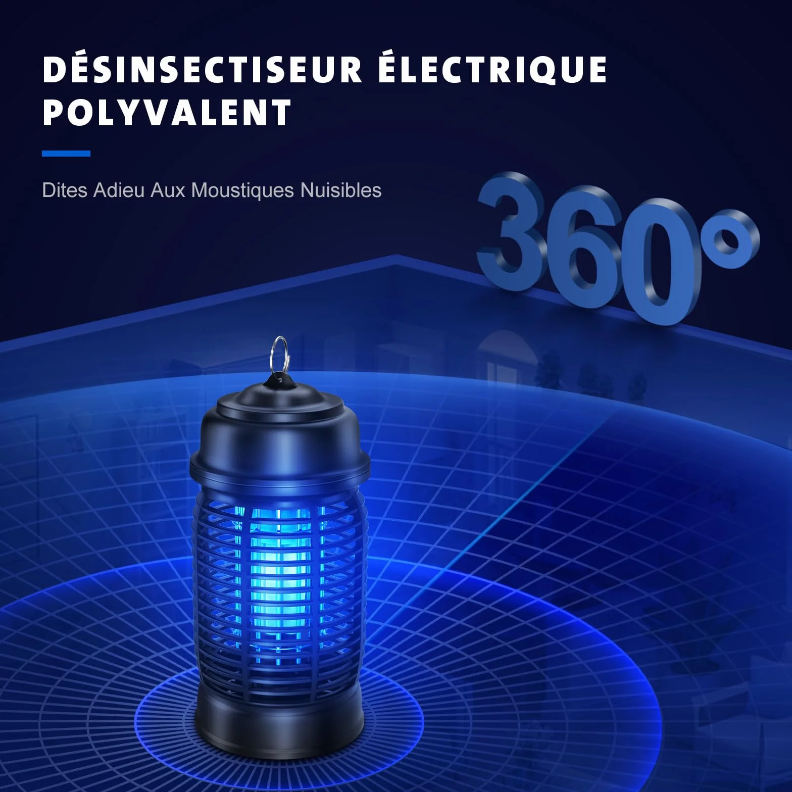 Lampe Anti Moustique 20W UV Tue Mouche Electrique 360° Tueur d'Insectes IPX4 pour Camping Intérieur Extérieur