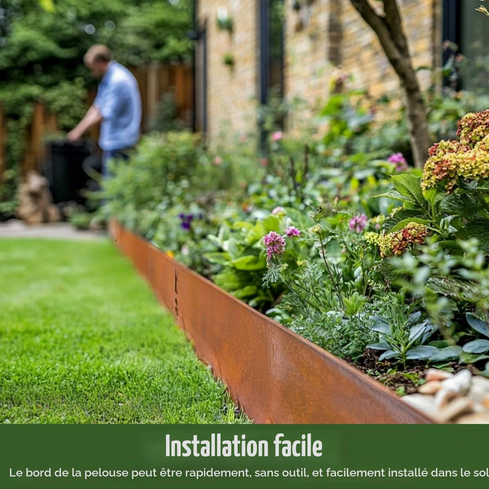 Bordure de pelouse en métal 10 m - Bordure de parterre avec aspect rouille - 15 cm de haut - Pour délimiter les parterres de fleurs, les chemins de jardin, les arbres, les jardins de gravier