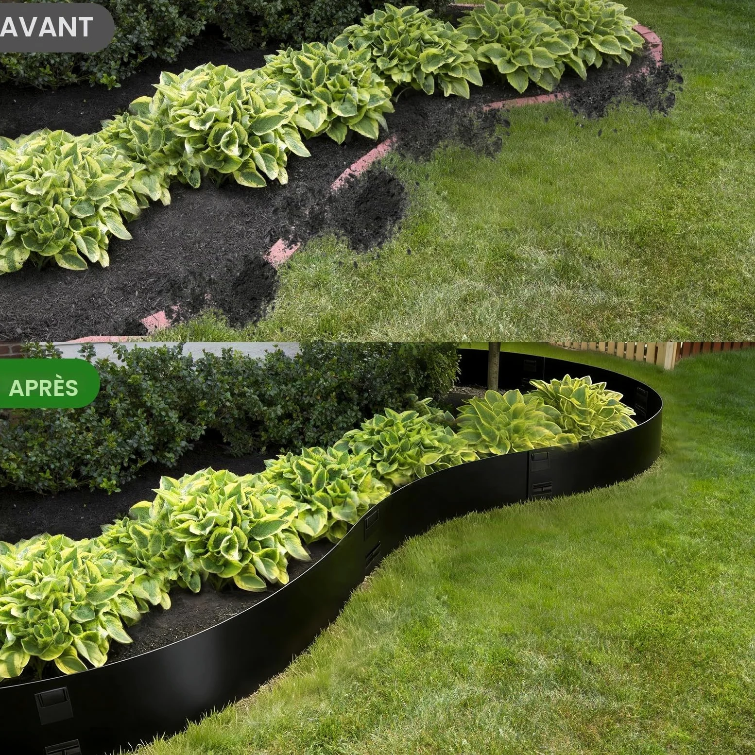 Bordure de Jardin en Métal Noir 84 x 16 cm, Lot de 10, Bordure Pelouse en Acier Thermolaqué avec Piquets Intégrés, Installation sans Outils pour Massifs, Pelouse, Allées et Entrées(Noir)