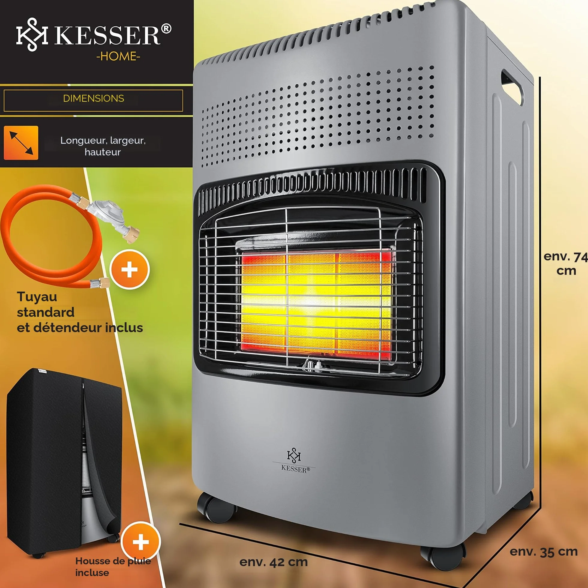 KESSER Chauffage à Gaz 4200 W Brûleur Céramique Infrarouge Gris Foncé