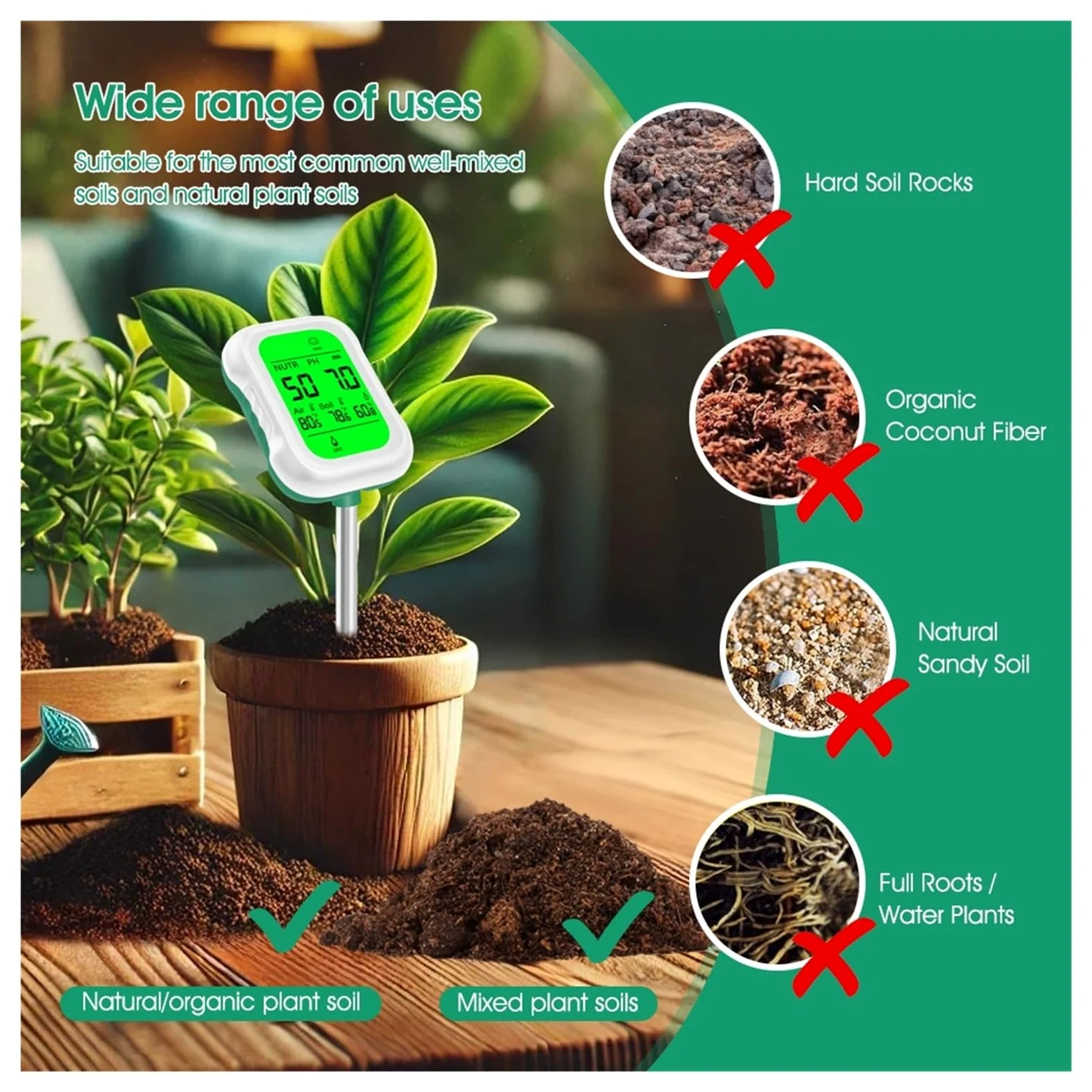 Testeur de Sol numérique 7 en 1, pH, humidité, lumière, fertilité, température, for Plantes Jardin, Ferme, Agriculture Jardinage, Agriculture