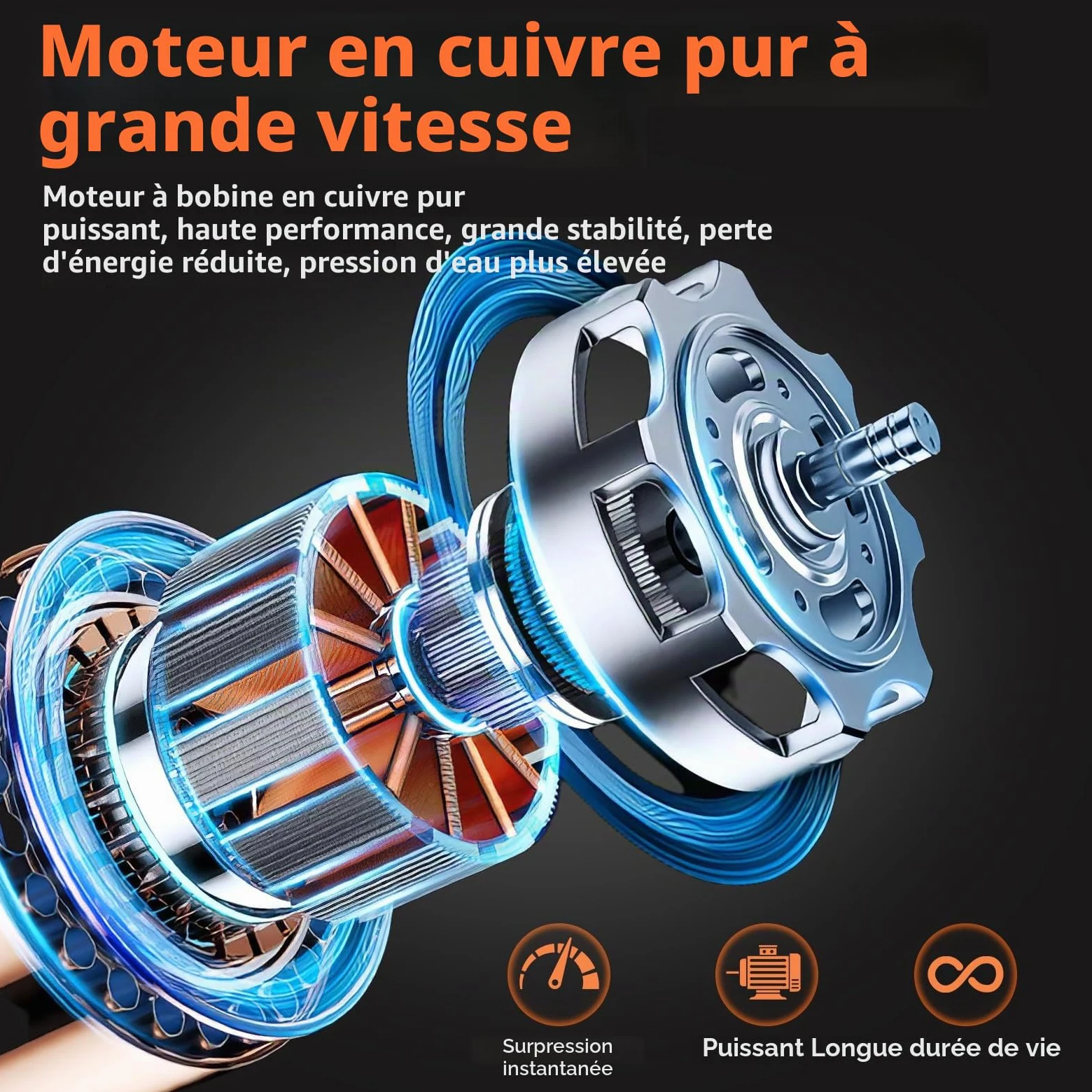 Nettoyeur haute pression sans fil Yelyee, 21 V, 100 bars, portable, avec 2 batteries lithium de 3 000 mAh, buse 6 en 1, tuyau de 5 m, débit de 270 l/h pour voiture, sols, terrasses et fenêtres.