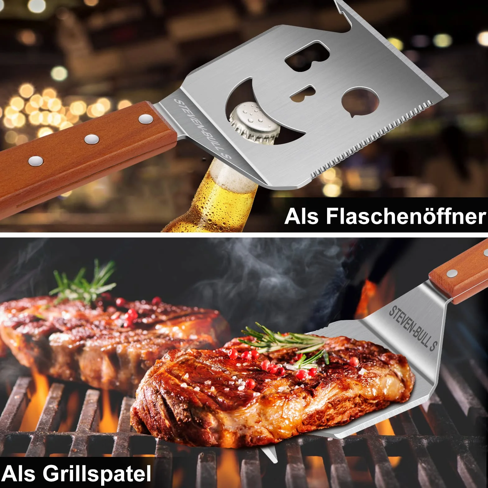 STEVEN-BULL S Spatule Barbecue 7 en 1, Ustensiles Barbecue pour Camping en Plein Air