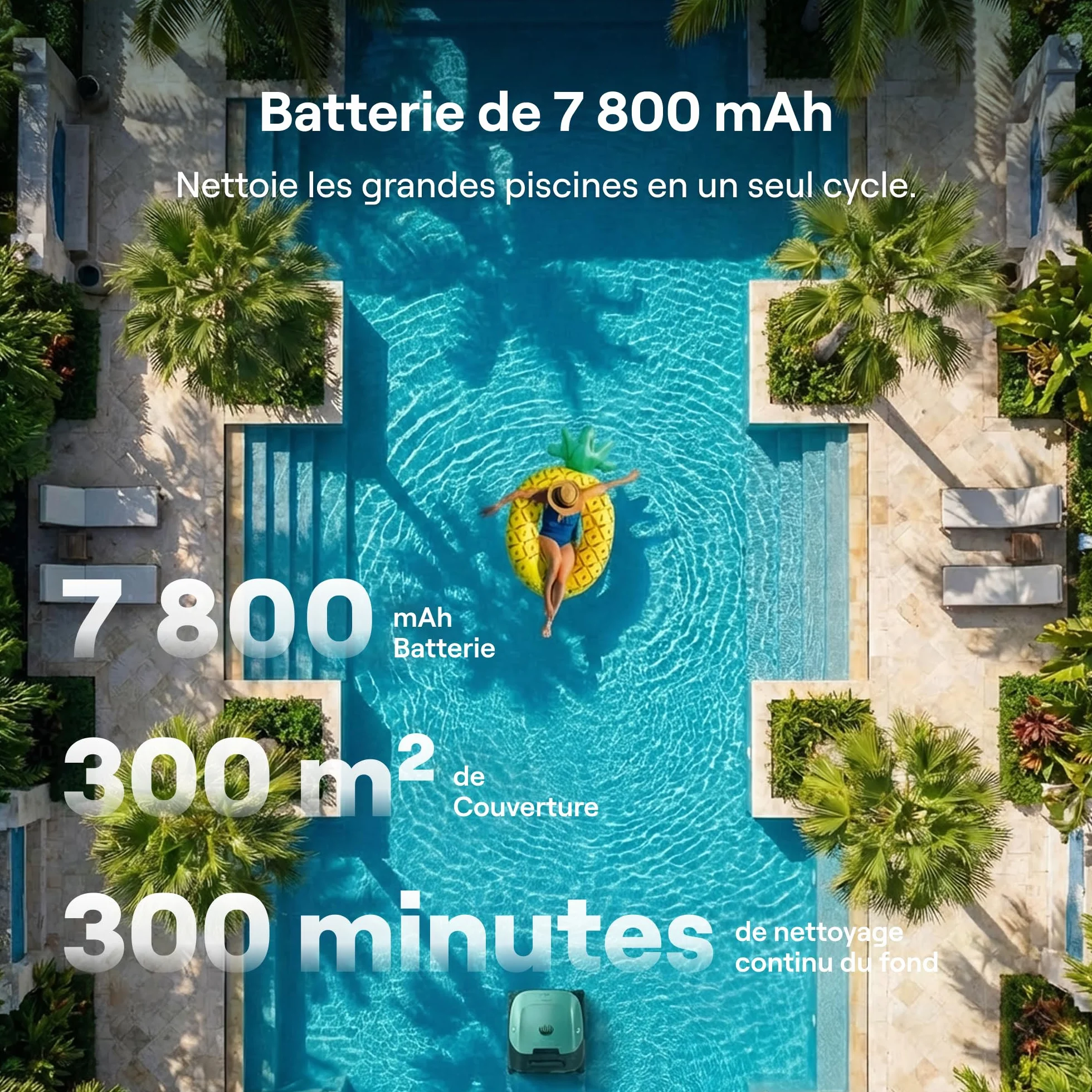Beatbot Sora 10 Robot Piscine sans Fil 25700 LPH Fond Parois Ligne d'eau Plages Immergées Filtre 5L Spécial Feuilles 300 Min 300m² Vert