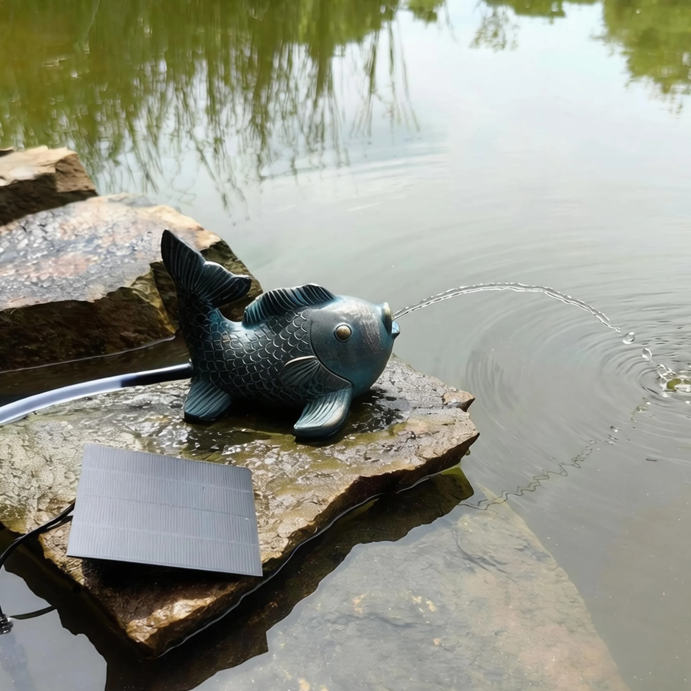 Cracheur d'étang Solaire Poisson Fontaine Décor Résine Jardin 6,89x6,30x5,51 Pouces