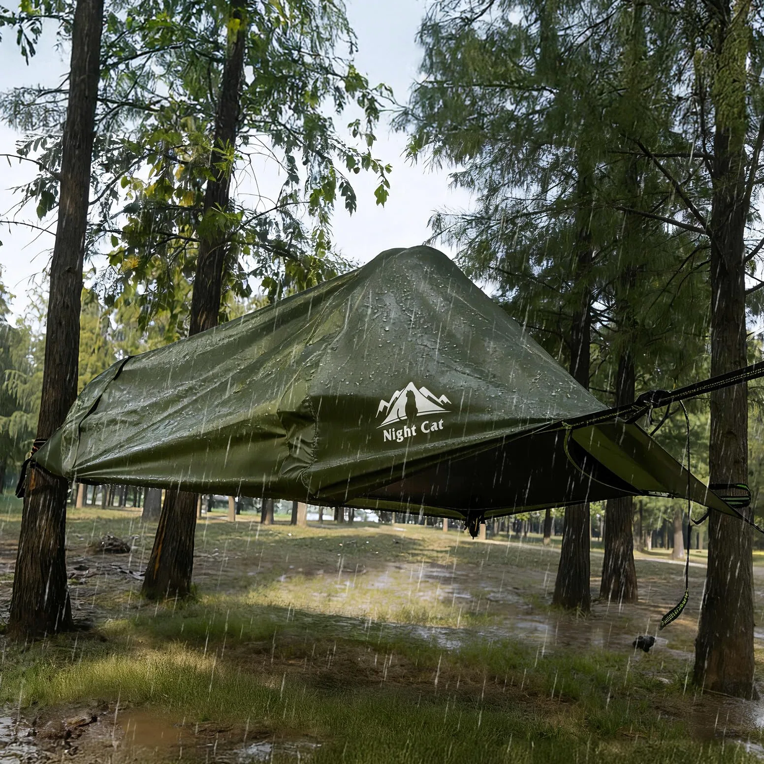 Night Cat Camping Hamac Tente: 1 Personne Fond Plat Hamac avec Moustiquire imperméable pour Bivouac Randonnée Jardin