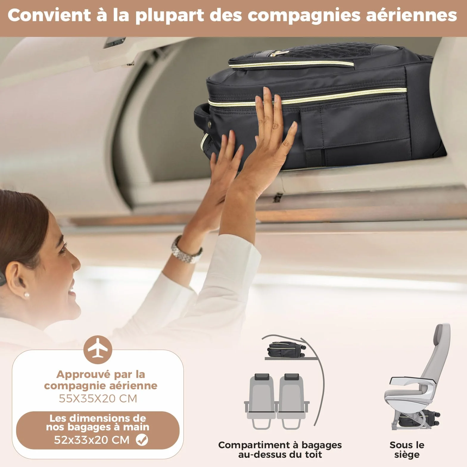 Sac à Dos à Roulettes pour Femme 15.6 Pouces Ordinateur Portable 35L