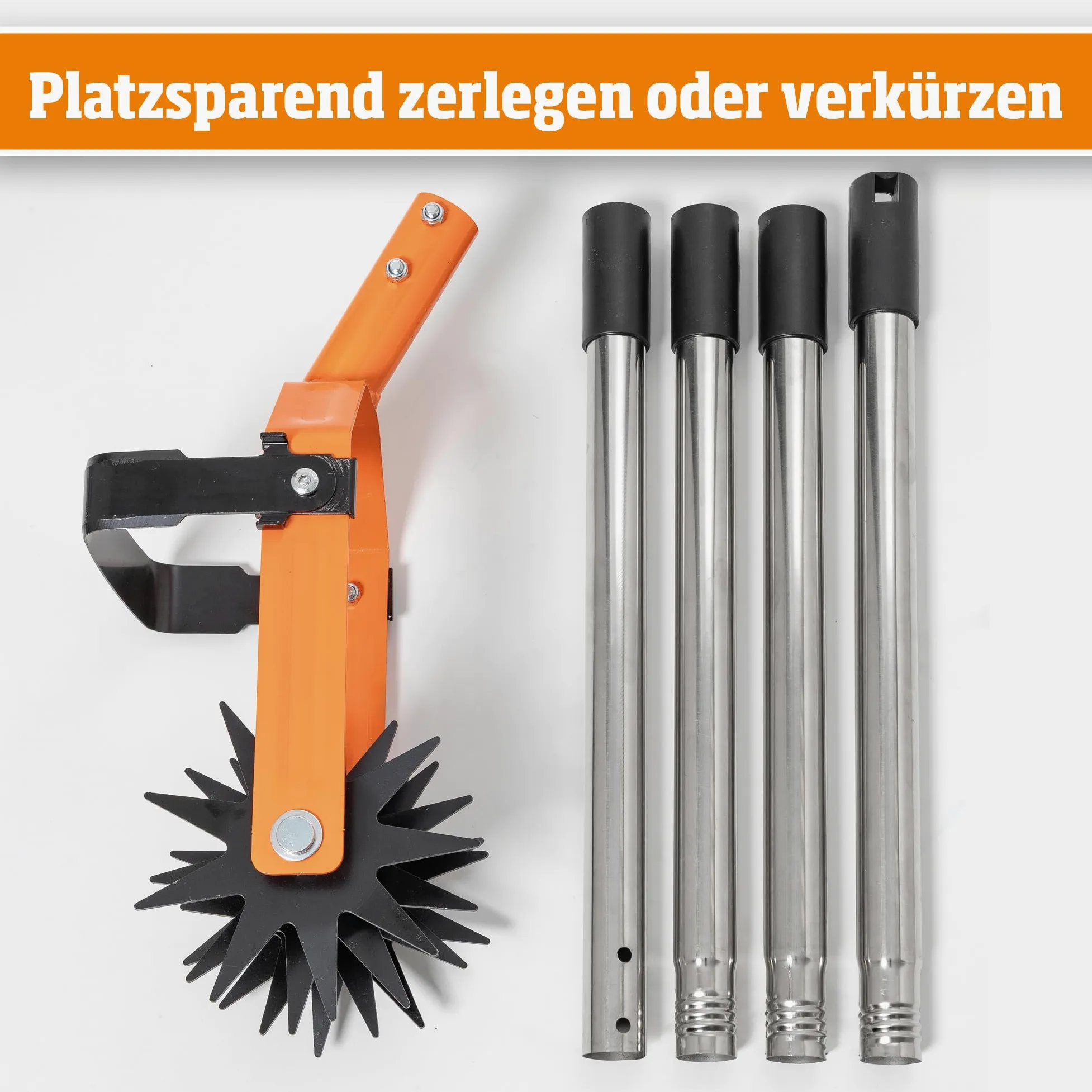 Fraise de jardin avec couteau de désherbage 2 en 1, longueur | Cultivateur de sol : 4 roues imbriquées avec 9 dents en acier au carbone chacune / lame en acier robuste / manche stable en 4