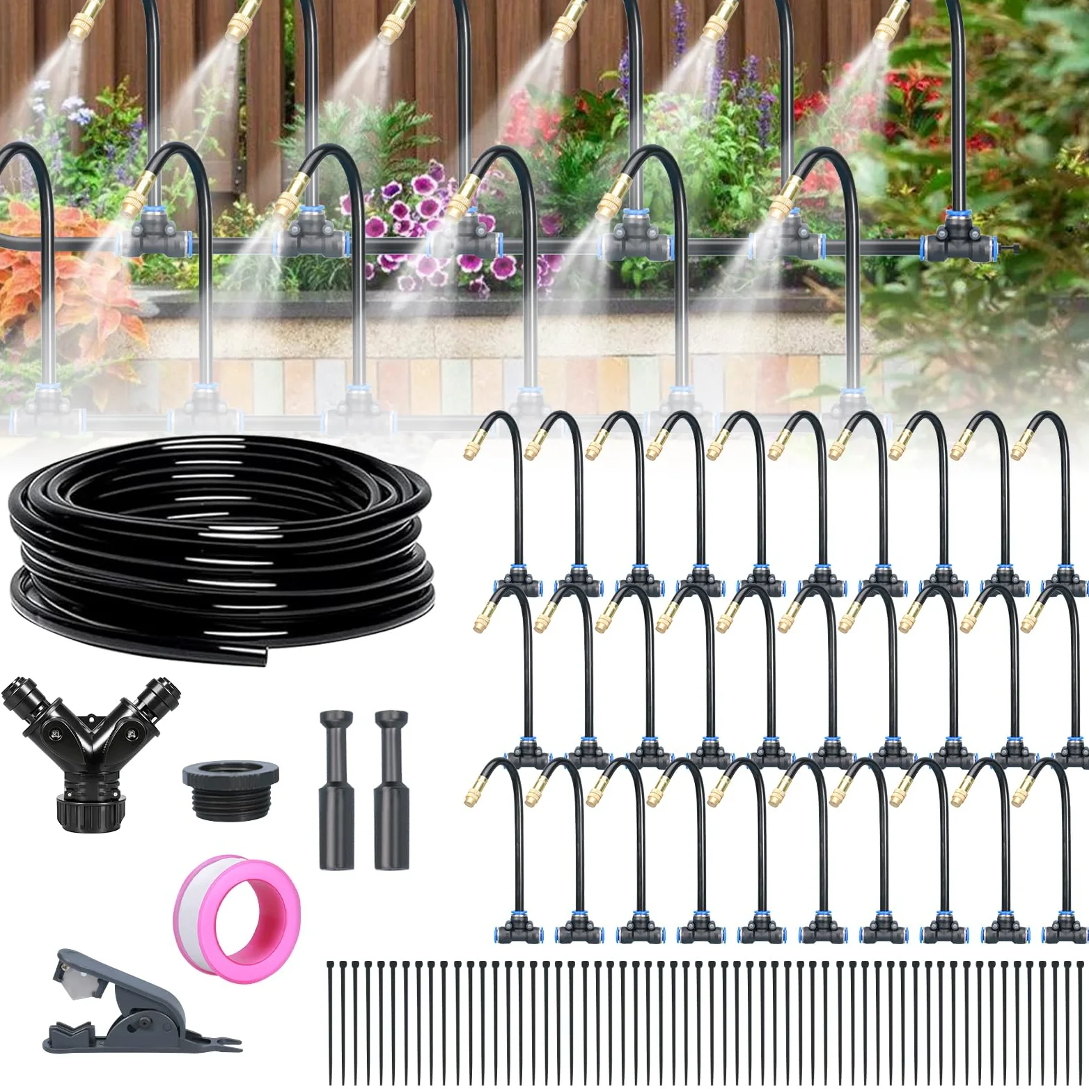 ACESOME Système d'arrosage de jardin, kit d'arrosage automatique de 20 m, tuyaux d'irrigation, irrigation goutte à goutte, micro goutte pour plantes en pot, plate-bande surélevée, terrasse, serre