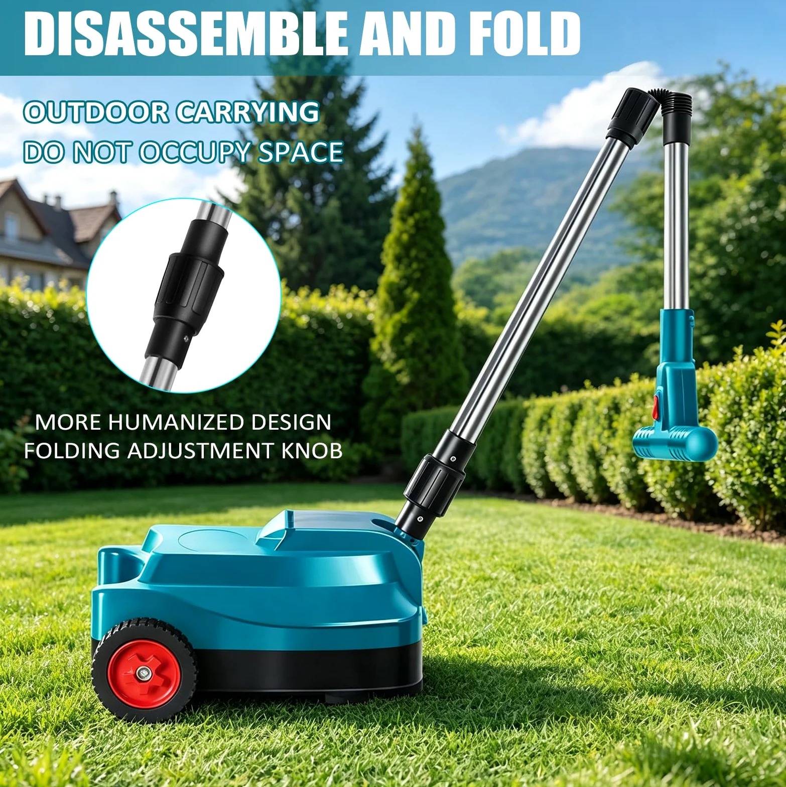 Tondeuse à Gazon sans Fil, Tondeuse à Gazon sans Fil, Largeur de Coupe 23cm | Réglage de la hauteur de coupe sur 3 niveaux de 20 à 50 mm, tondeuse à gazon sans fil avec poignée pliable