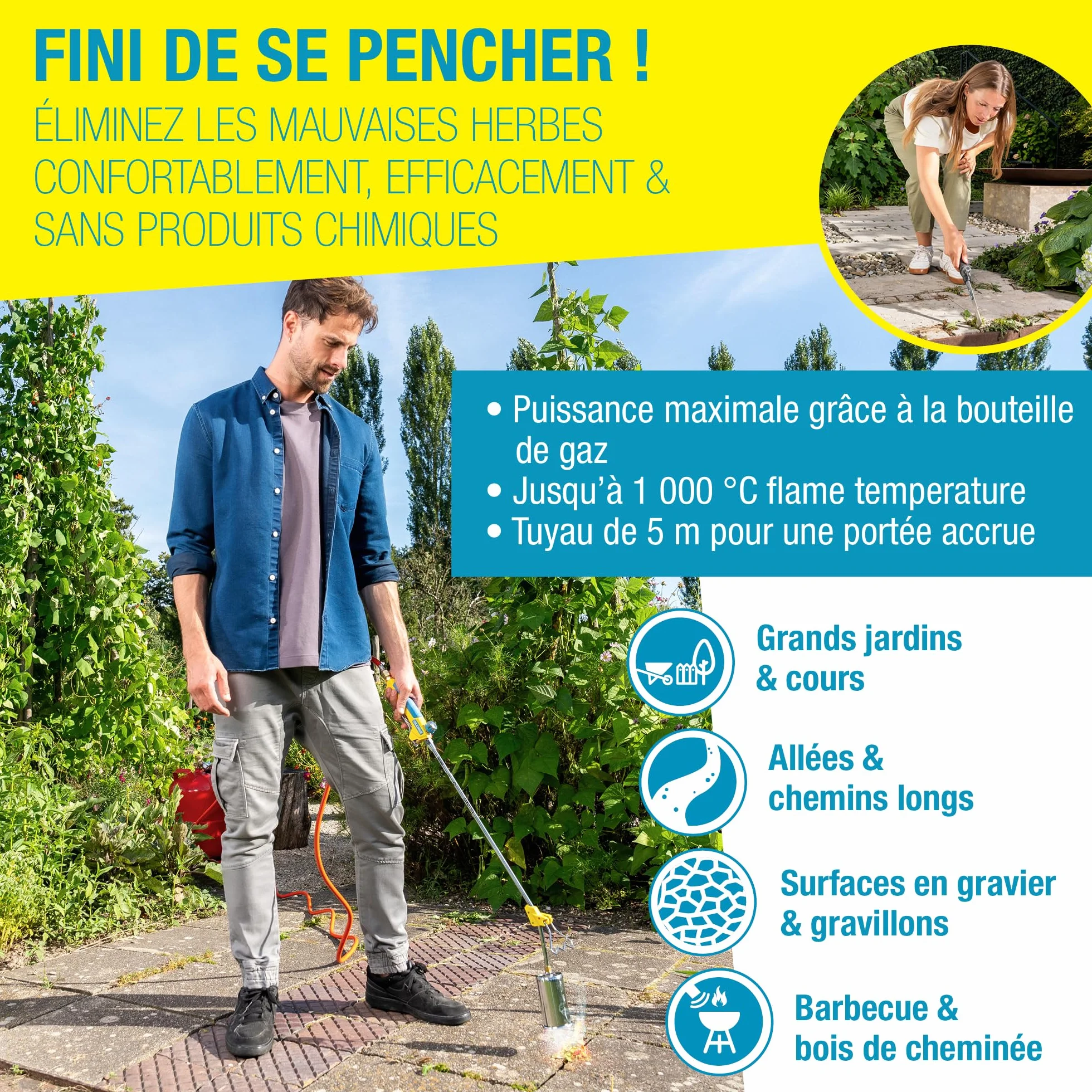 Gloria Désherbeur Thermique à Gaz Thermoflamm bio Professional PLUS 1000 °C pour Grandes Surfaces