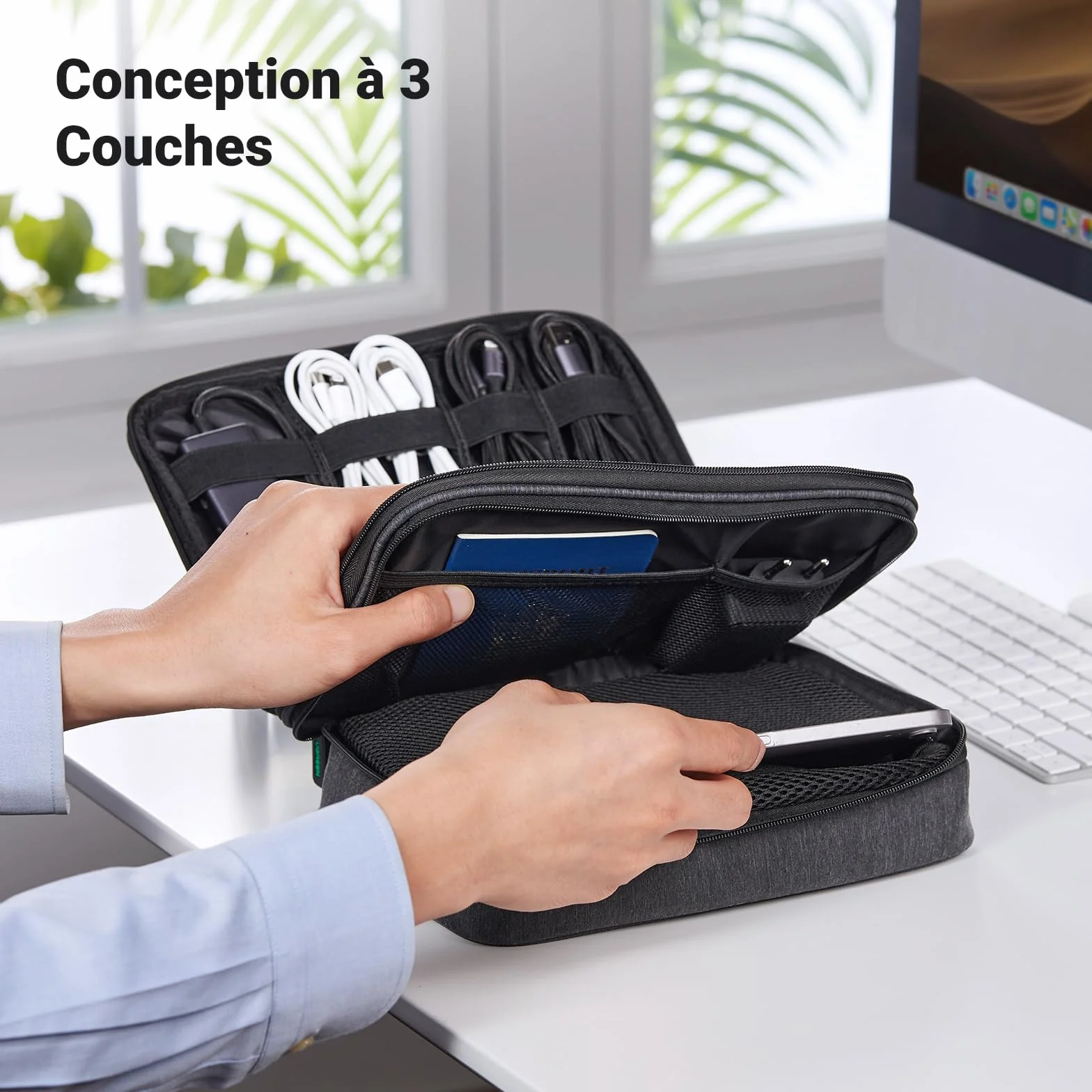 UGREEN Sac Câble Multifonctionnel Rangement Électronique Pochette Protection Voyage 2 Couches