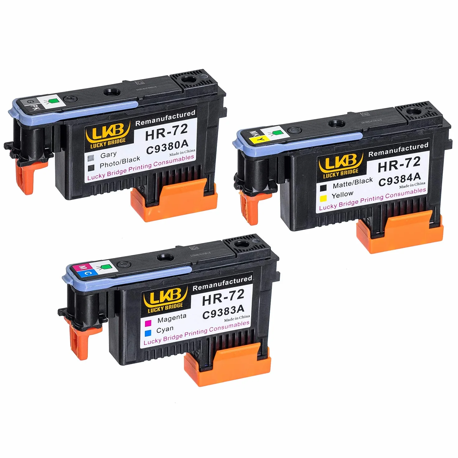 HP 72 Lot de 3 têtes d'impression reconditionnées C9380A C9383A C9384A compatibles HP T1100 T790 T770 T60 T1300