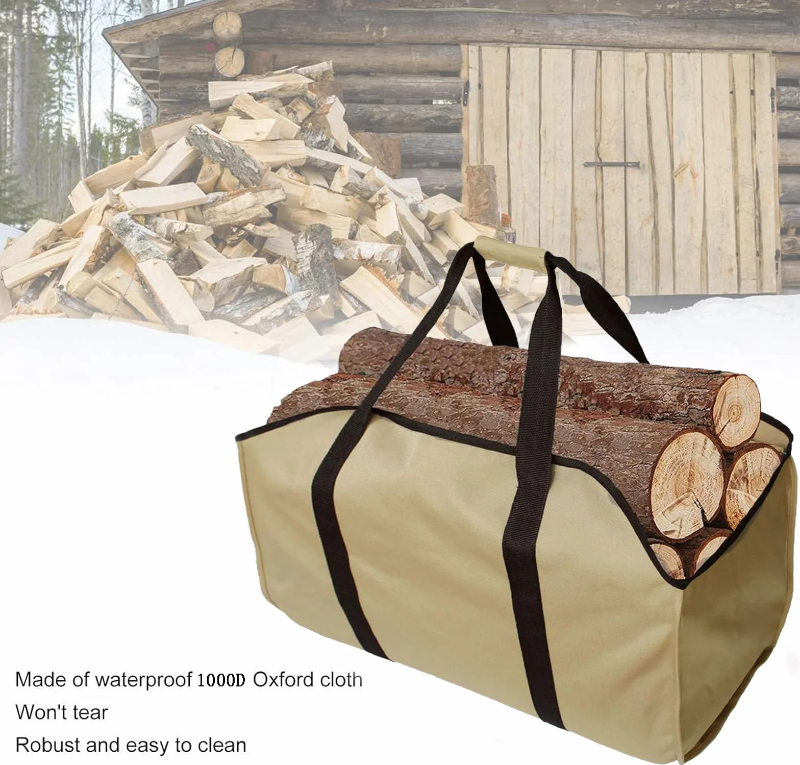 Sac de transport pour bois de chauffage Oxford indéchirable imperméable grand panier à bois pour cheminée extérieur