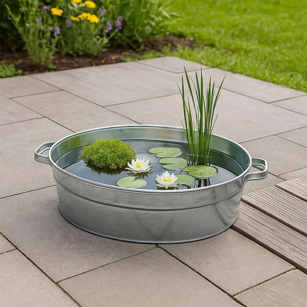 Bac galvanisé - Bol à planter - Décoration de jardin d'extérieur - Mini bassin d'eau - Décoration de balcon - 35 litres