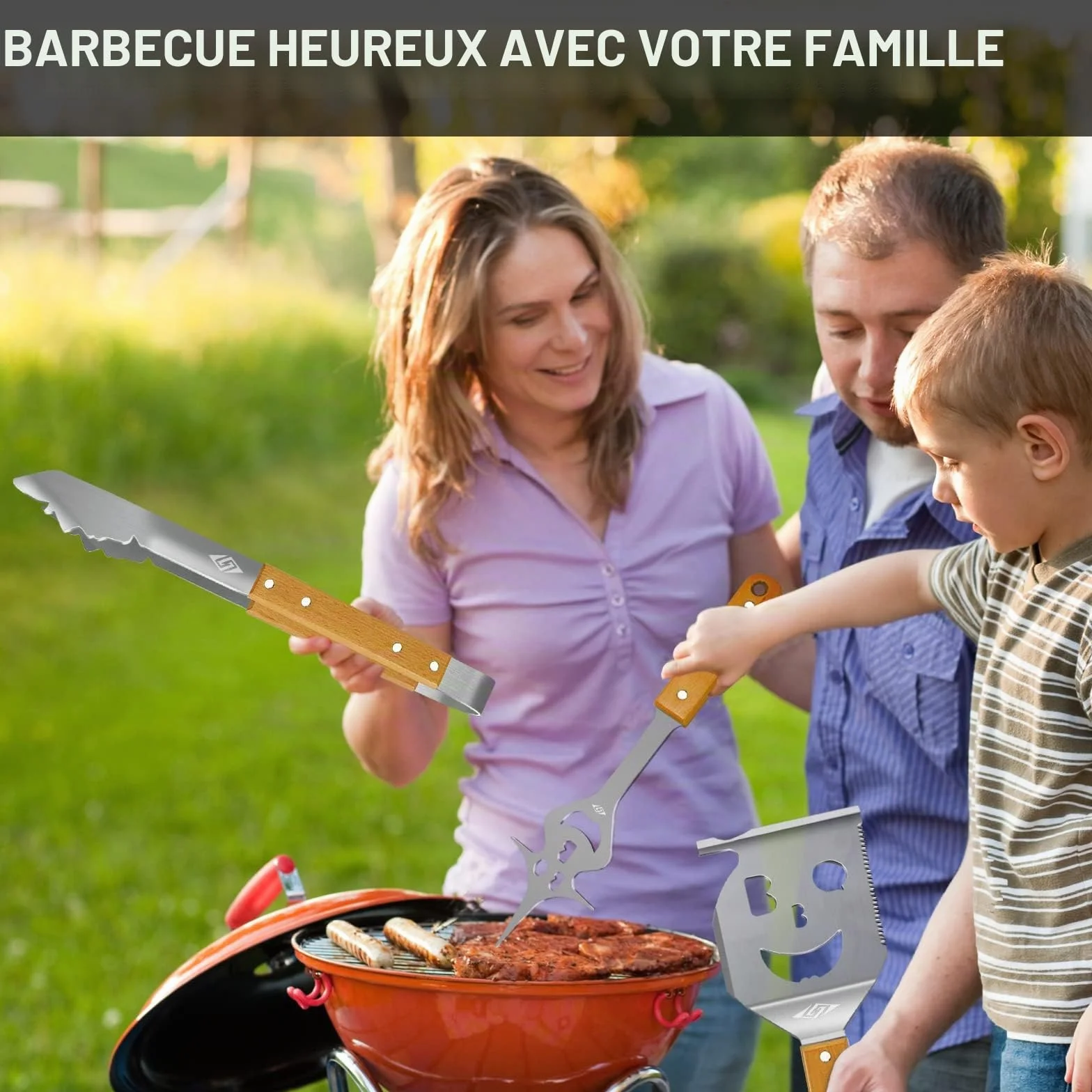 Steven-Bull Ensemble d'outils de Barbecue, Accessoires Extra Longs pour Gril extérieur