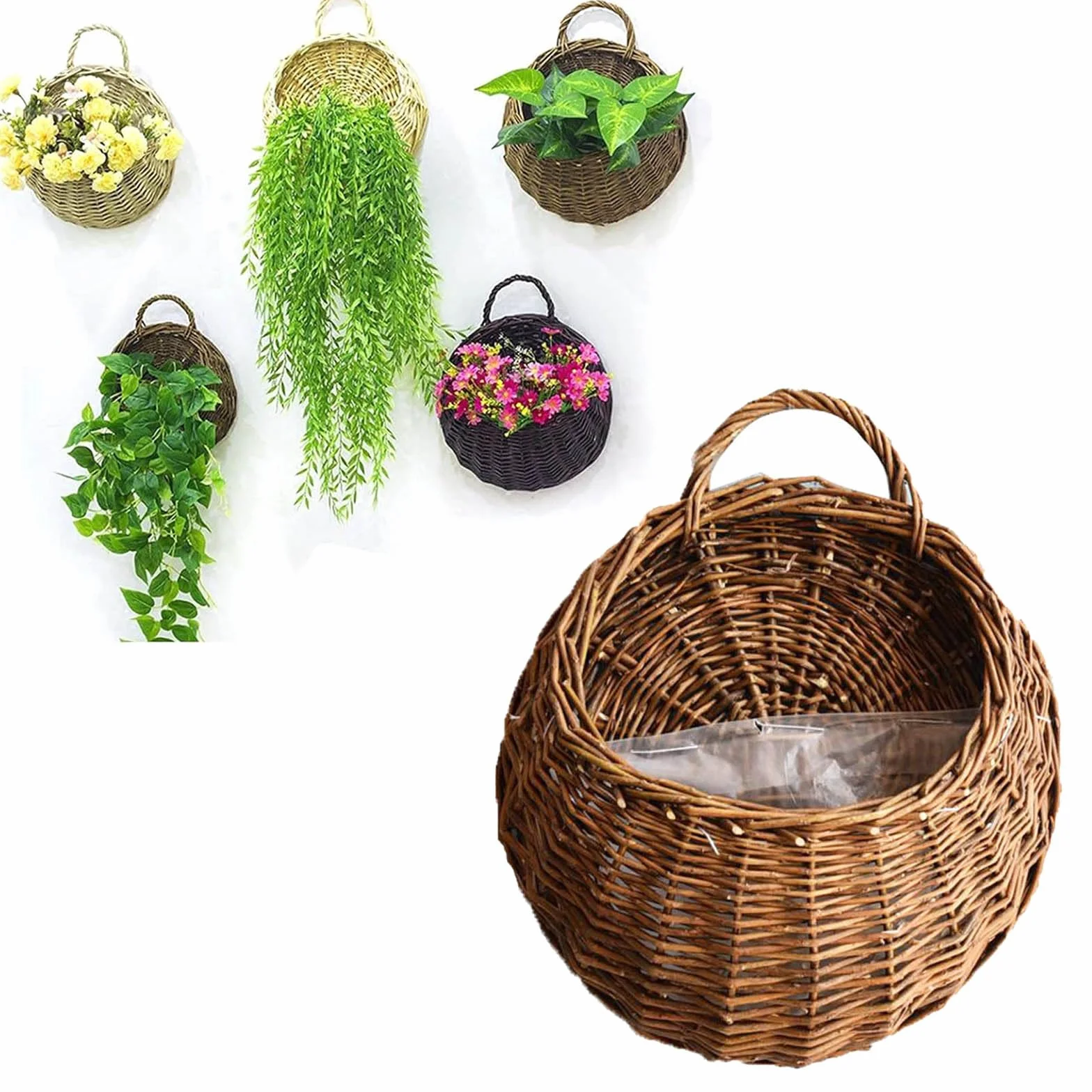 Pots de Fleurs à Suspendre En Rotin, Panier Porte-Fleurs Suspendu Tissé à La Main pour Plantes Intérieure ou Extérieure
