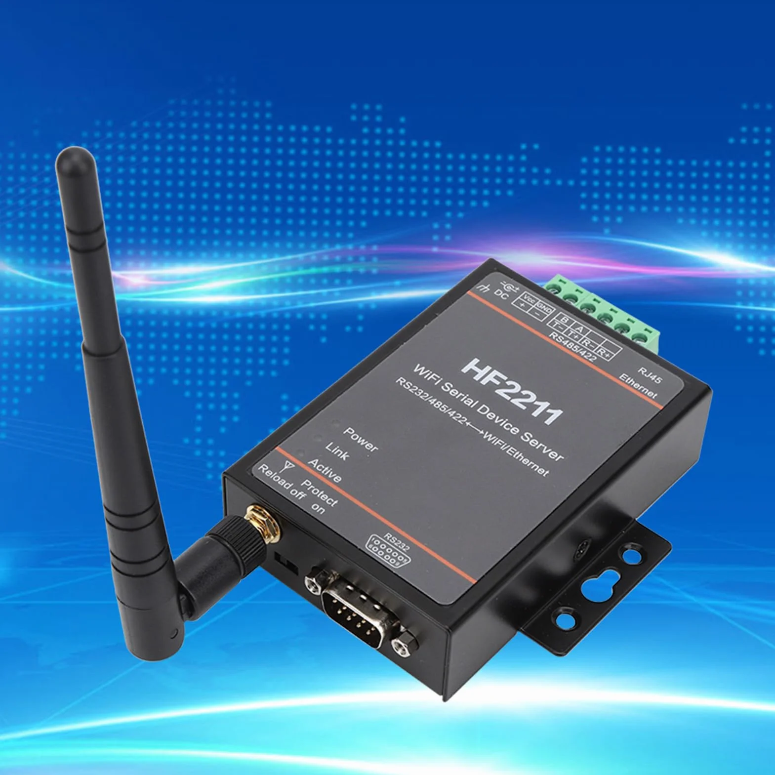 Serveur de Périphérique Série RS232/485/422 vers WiFi Ethernet DTU 5-36VDC 95x65x25mm