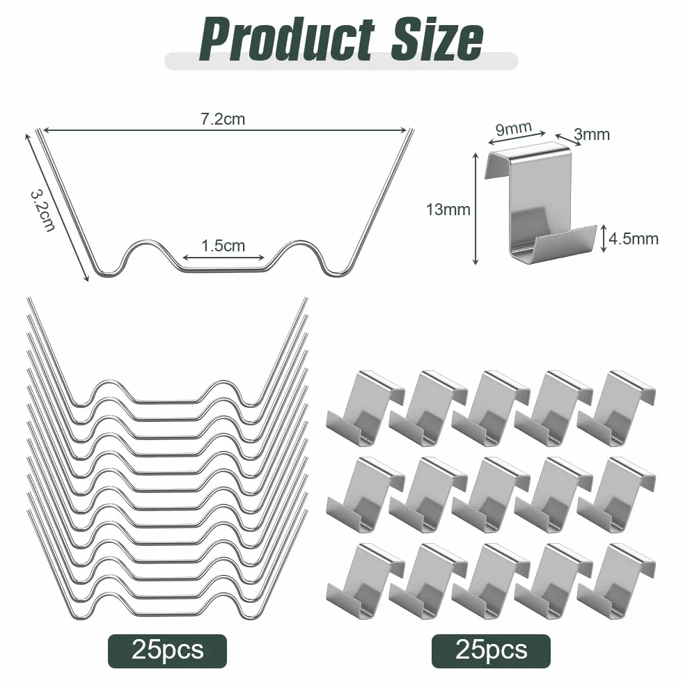 OFFCUP 50p Clips de Vitrage pour Serre, Acier Inoxydable, Résistants aux Intempéries