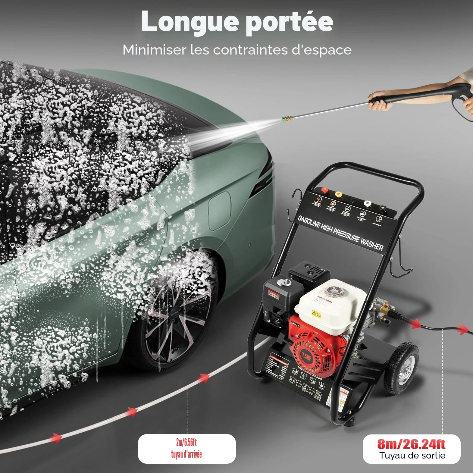Nettoyeur haute pression essence 6,5 CV 4900 W - Moteur essence - 190 bar - Voiture et terrasse - Pistolet puissant - 5