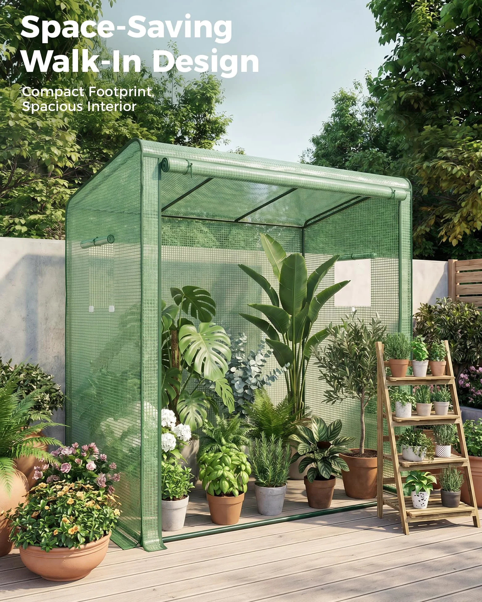 Bamworld Serre de jardin d'extérieur - 200 x 80 x 150 cm - Serre en film Bamworld pour tomates et plantes - Serre à tomates avec film en maille PE et porte zippée