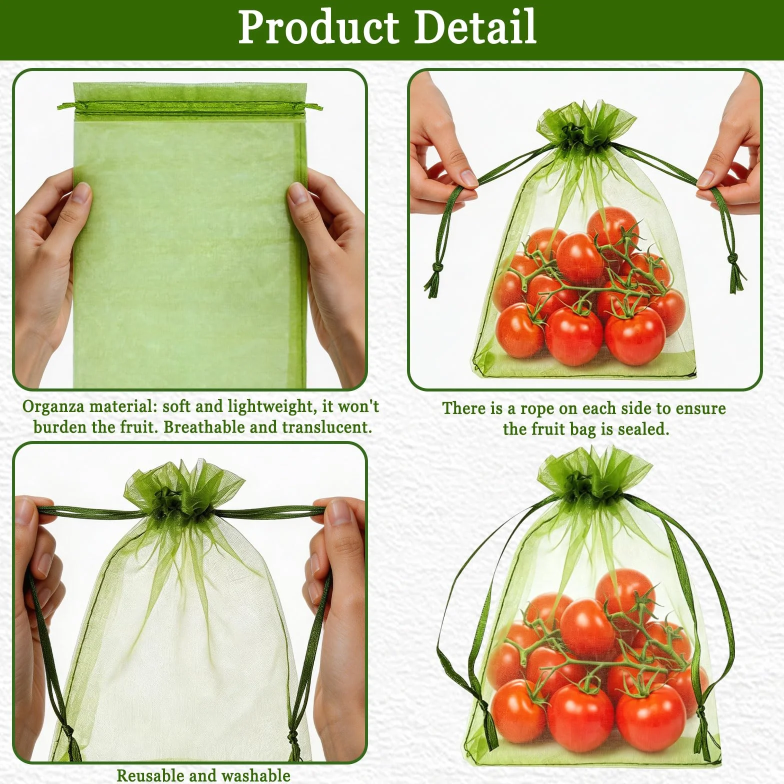 Sachets Protection Fruits 50 Pièces, Sac Protection Raisin Anti-Pucerons Oiseaux Guêpes 20x30 cm Vert