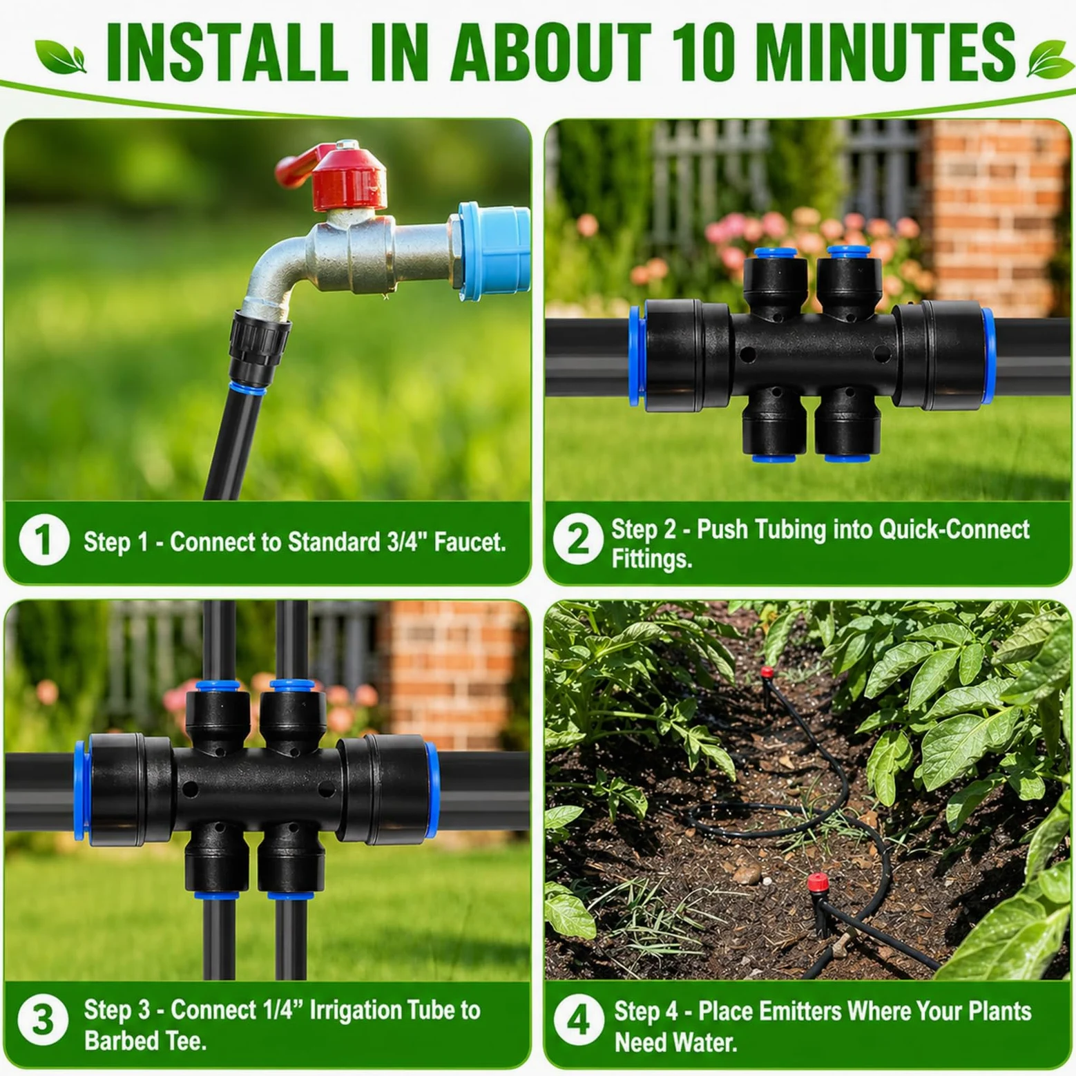 Kit de système d'irrigation goutte à goutte de 10 m, système d'arrosage goutte à goutte avec tubes à connexion rapide de 1,27 cm et 1,3 cm, goutteurs et pulvérisateurs réglables, système d'irrigation