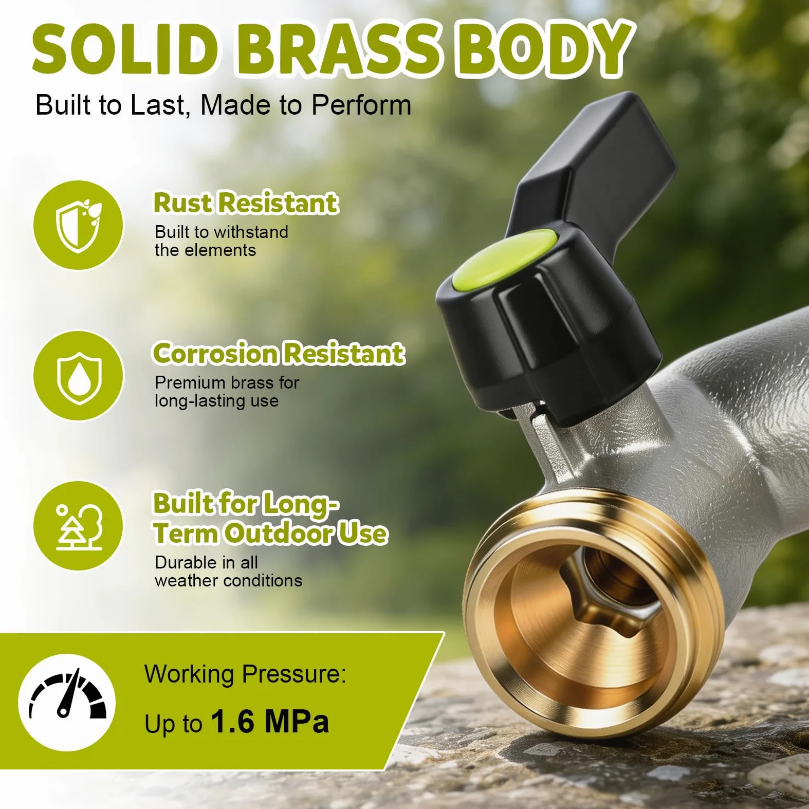 Répartiteur de Tuyau d'arrosage 3 Voies en Laiton avec Adaptateur | Adaptateur 3/4" vers 1/2", vannes à boisseau sphérique, levier allongé, jardin, maison, arrosage