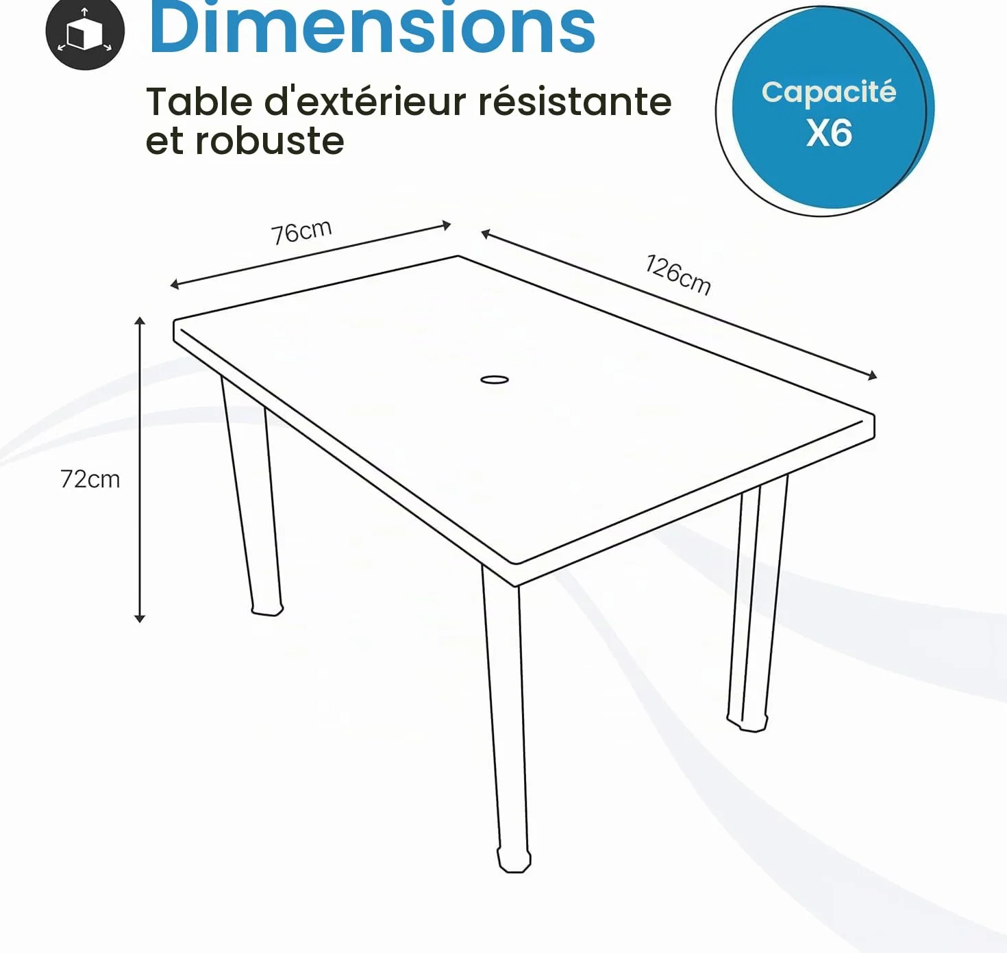 Tomaino Table de Jardin Exterieur avec Trou Parasol Plastique 126x76x72 cm