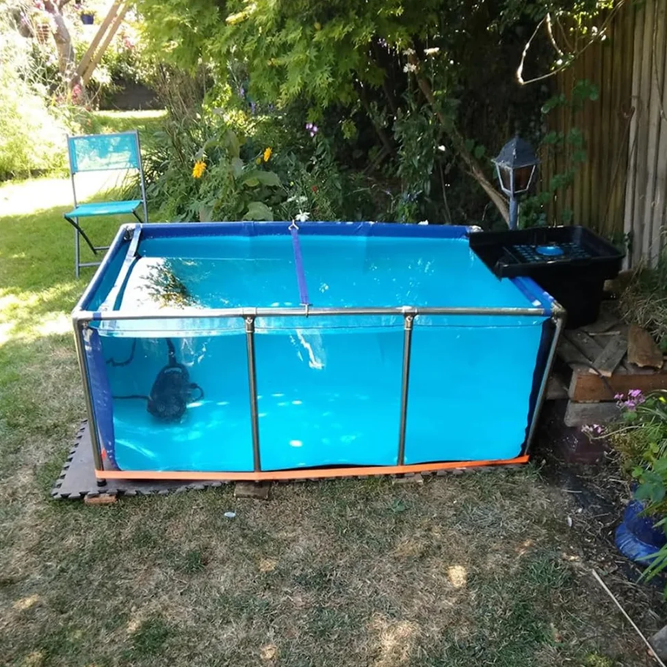Rygcrud Bassin pour Aquarium - Toile PVC avec Cadre en Acier, Bassin À Koïs Hors Sol Préformé avec Fenêtre Transparente, Grande Capacité Bassin D'élevage(140x140x35cm)