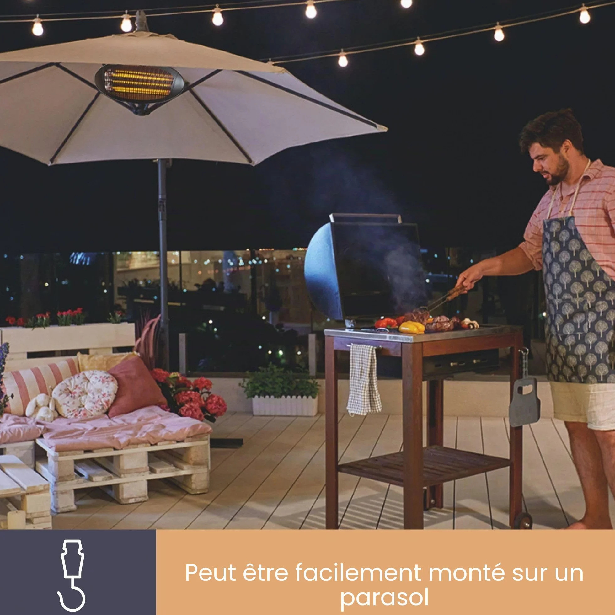 Perel Chauffage de terrasse 2000 W quartz montage mural résistant aux projections d'eau 3 niveaux de chauffe noir
