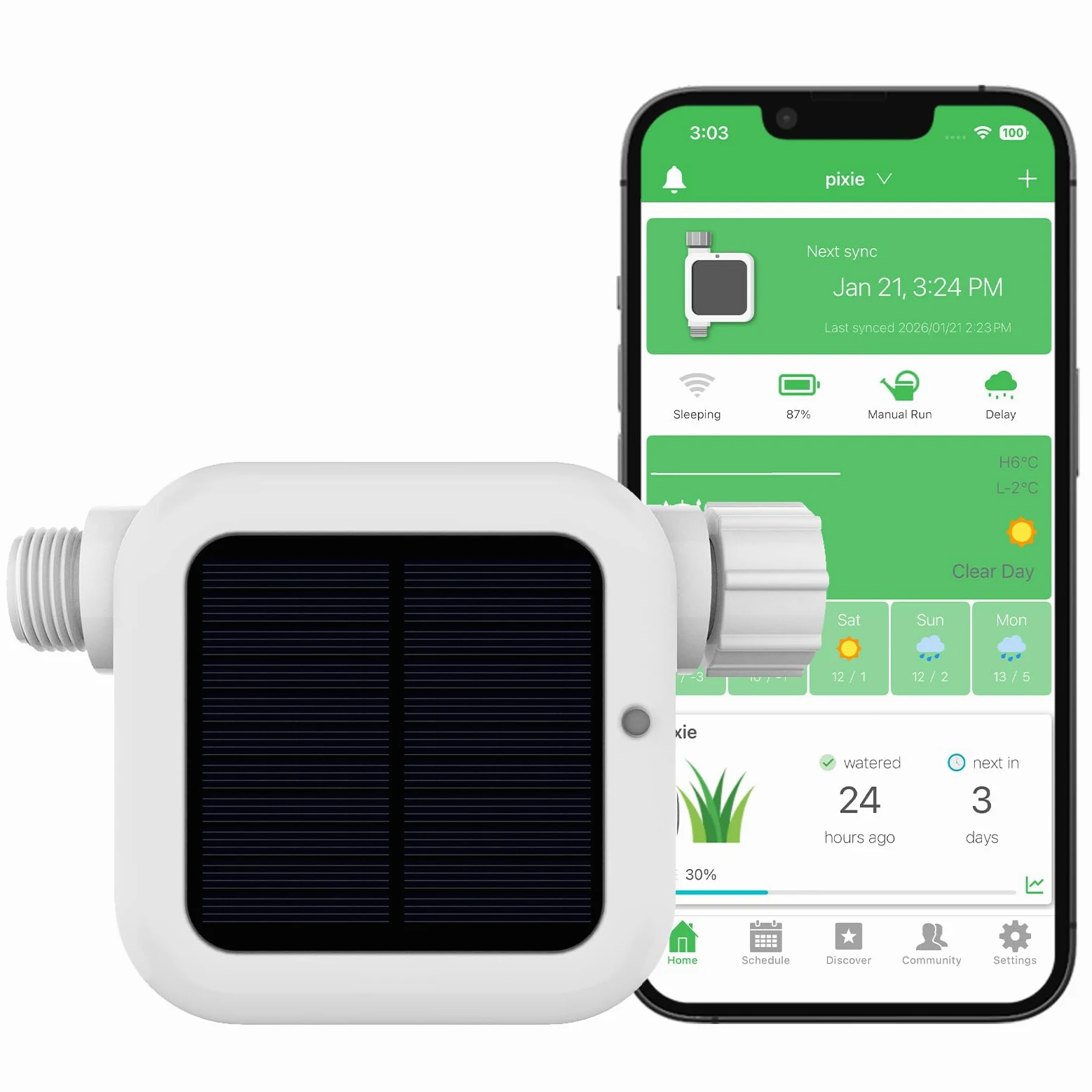 Netro Pixie Minuterie Intelligente pour Tuyau, Connexion WiFi, Alimentation Solaire, S’adapte aux intempéries