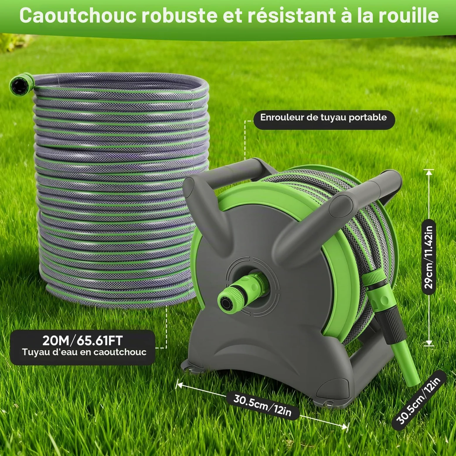 Enrouleur de Tuyau d'arrosage pour Jardin 20M, Tuyau Arrosage avec Enrouleur Mural, avec Support+Poignée-Dévidoir pour Tuyau 180° Dévidoir de Tuyaux d'Eau Buse pour Arroser Pelouse Jardin