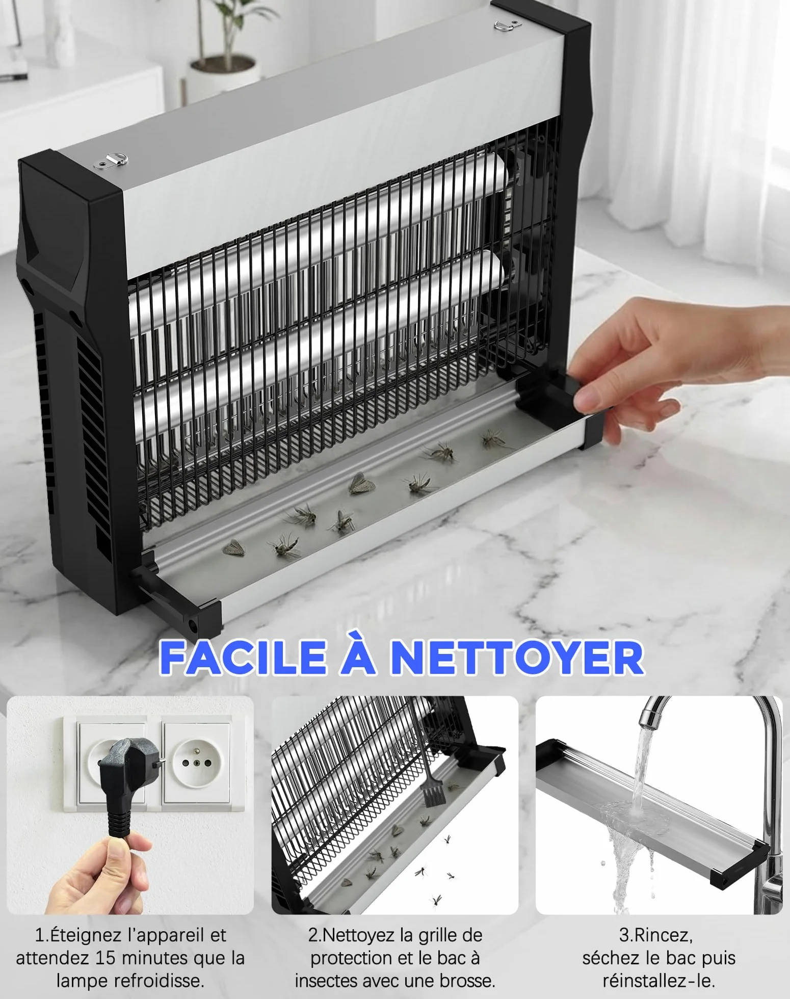 Lampe Anti-Moustique 20W 2500V Tue Mouches Électrique 80 m² Destructeur d’Insectes Intérieur Extérieur